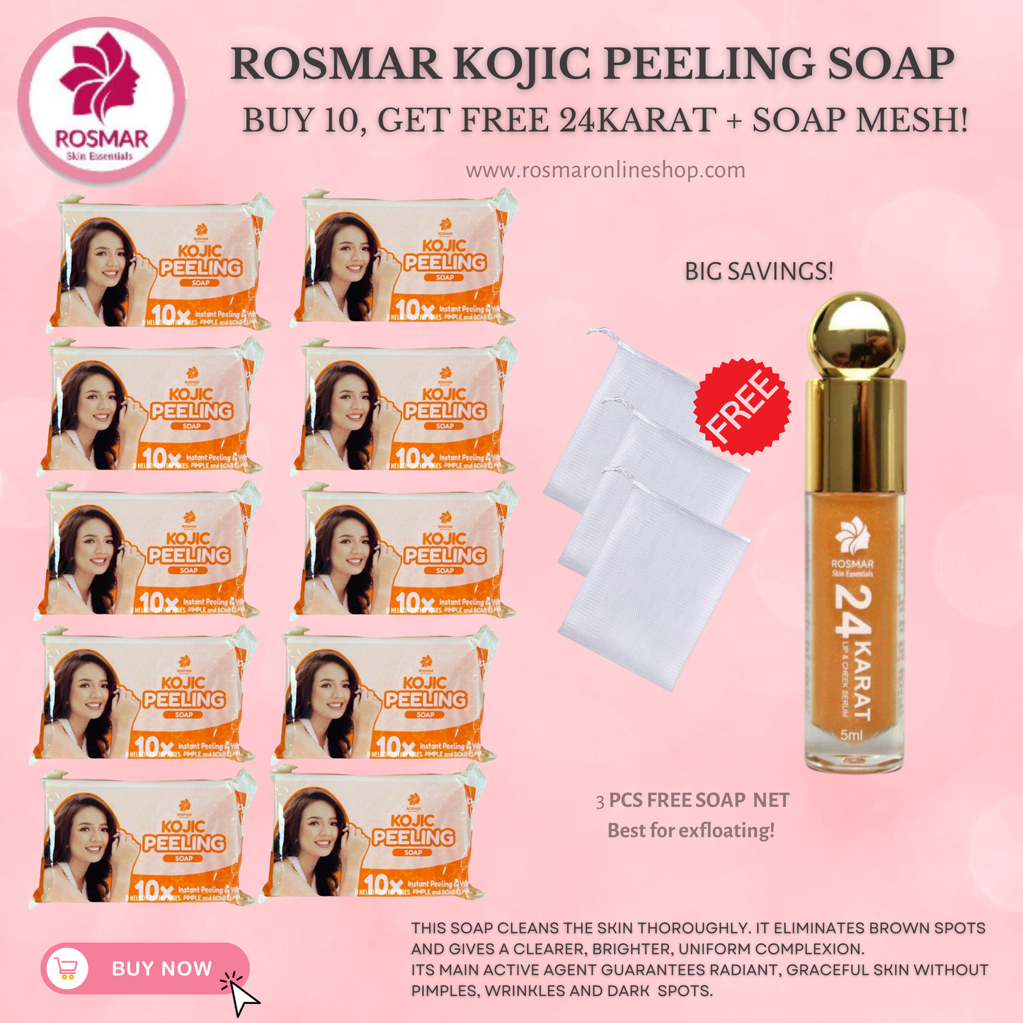 KOJIC PEELING SOAP 10X INSTANT PEELING & WHITENING ROSMAR