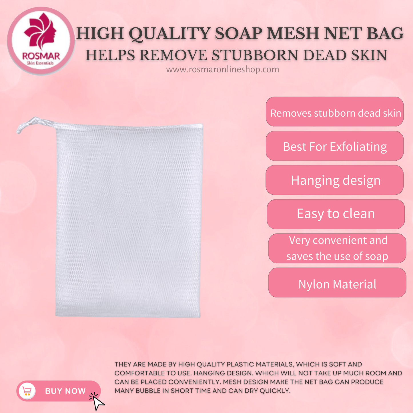 🎁 HIGH QUALITY SOAP MESH NET BAG FOR EXFOLIATING & HELPS REMOVE STUBBORN DEAD SKIN (CAN FIT FOR BIG SOAP, 150G) (100% off) Rosmar Online Shop 3 PIECES