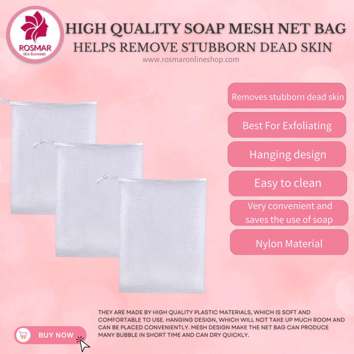 🎁 HIGH QUALITY SOAP MESH NET BAG FOR EXFOLIATING & HELPS REMOVE STUBBORN DEAD SKIN (CAN FIT FOR BIG SOAP, 150G) (100% off) Rosmar Online Shop 3 PIECES