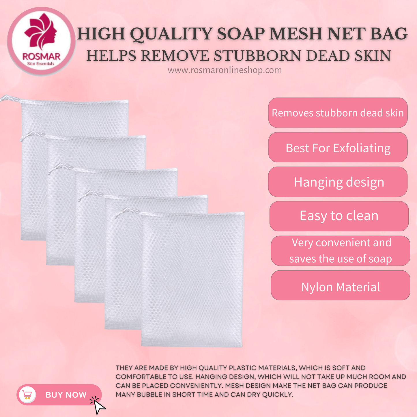 HIGH QUALITY SOAP MESH NET BAG FOR EXFOLIATING & HELPS REMOVE STUBBORN DEAD SKIN (CAN FIT FOR BIG SOAP, 150G) Rosmar Online Shop