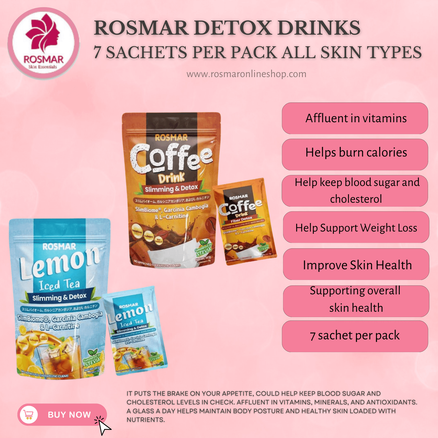 Original and FDA Approved Rosmar Detox Drinks New Pack 7 Sachets per pack COFFEE & LEMON DRINK FLAVOR Rosmar Online Shop