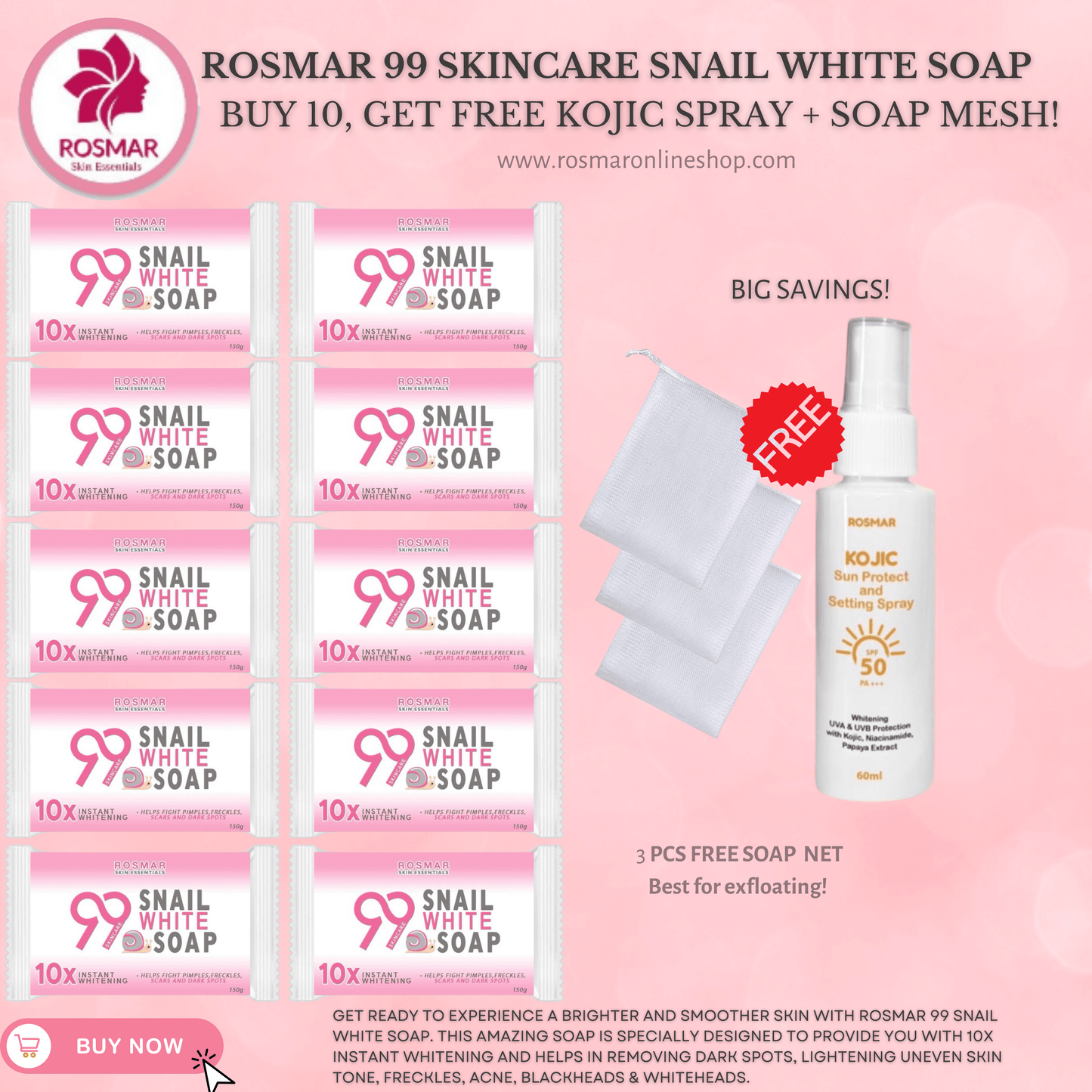 ROSMAR 99 Skincare Snail White Soap 150g - 1 Bar | Whitening Whipped Soap Rosmar Online Shop