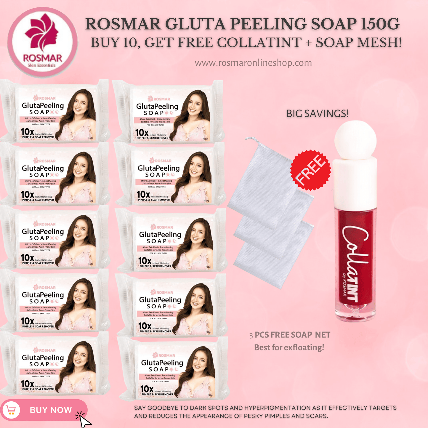 ROSMAR GLUTATHIONE PEELING SOAP - ALL TIME BEST SELLER SOAP Rosmar Online Shop 10 PCS SOAP + FREE SOAP MESH + COLLATINT