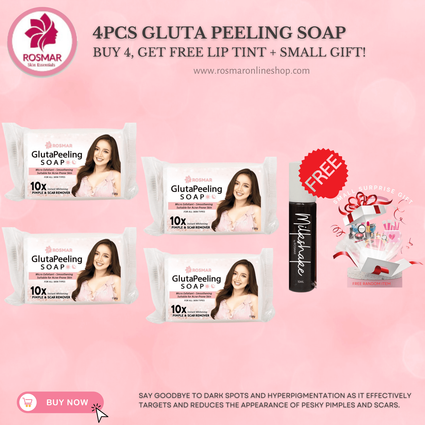 ROSMAR GLUTATHIONE PEELING SOAP - ALL TIME BEST SELLER SOAP Rosmar Online Shop 4 PCS SOAP + FREE GIFT + GET FREE MILKSHAKE