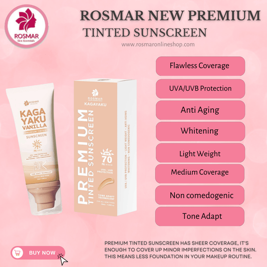 Rosmar Kagayaku Premium Tinted Sunscreen SPF 70 PA ++++ Rosmar Online Shop 1 ROSMAR TINTED SUNSCREEN + FREE GIFT
