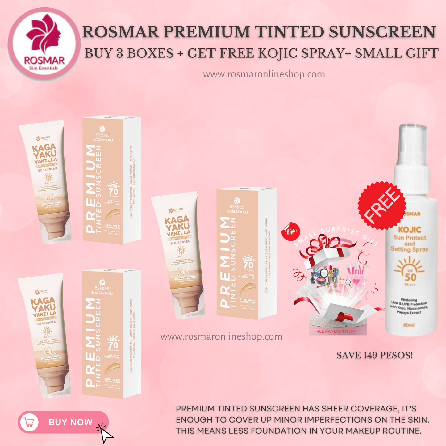 Rosmar Kagayaku Premium Tinted Sunscreen SPF 70 PA ++++ Rosmar Online Shop