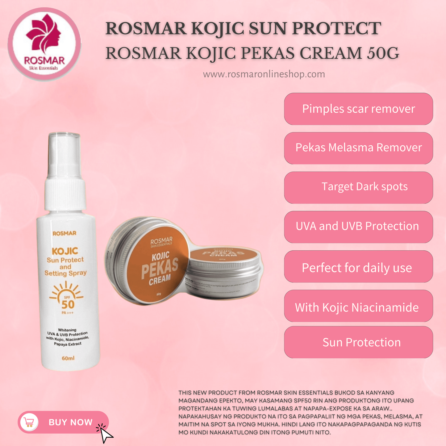 ROSMAR KOJIC PEKAS CREAM 50G PLUS KOJIC SUN PROTECT SUN SPRAY Moisturizers New Product Rosmar Online Shop