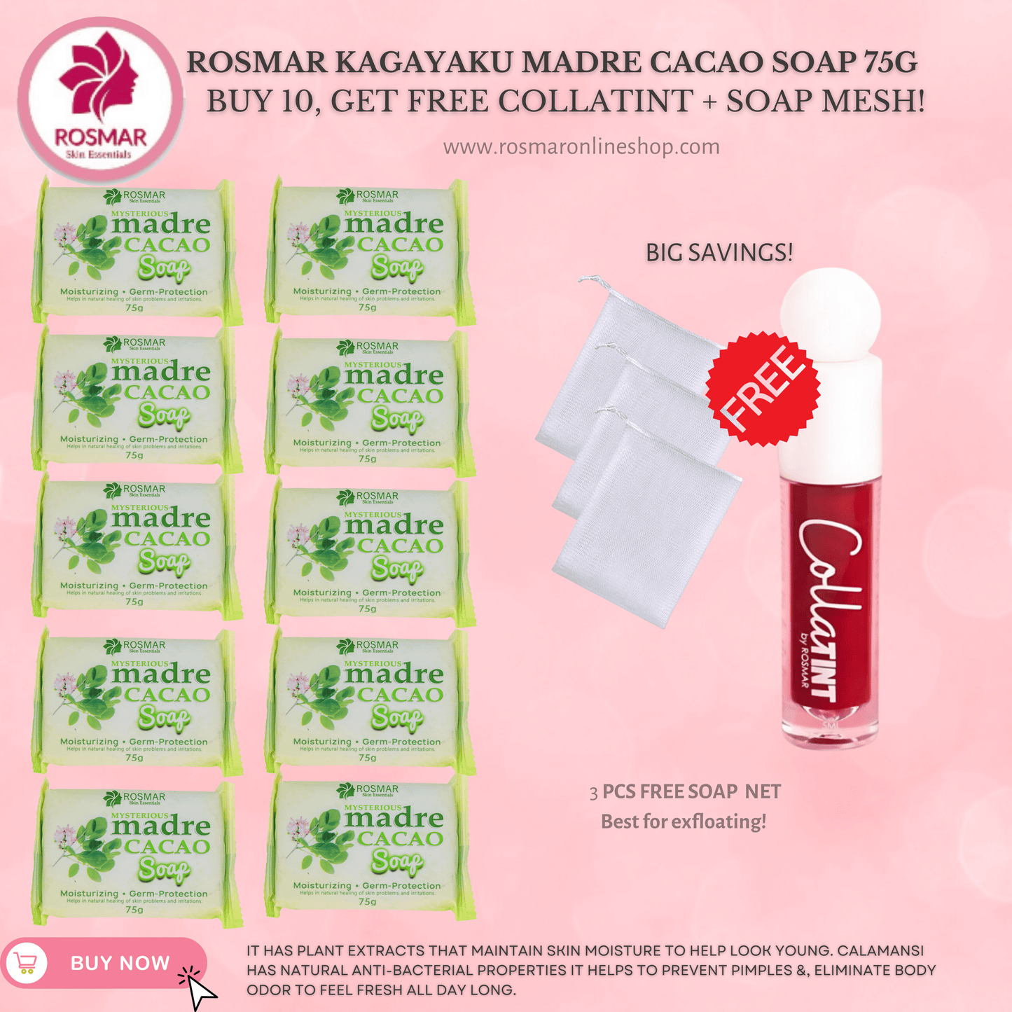 Rosmar Madre Cacao New Packaging 75grams Rosmar Online Shop 10 PCS SOAP (75g) + FREE COLLATINT + SOAP MESH
