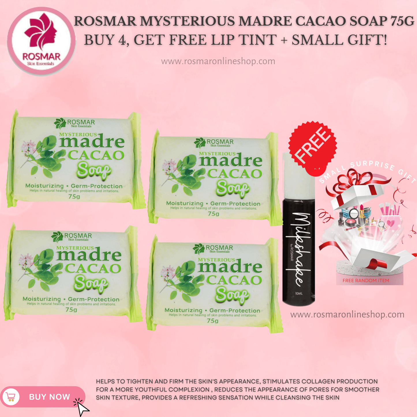 Rosmar Madre Cacao New Packaging 75grams Rosmar Online Shop 4 PCS SOAP (75G) + FREE GIFT + GET FREE MILKSHAKE
