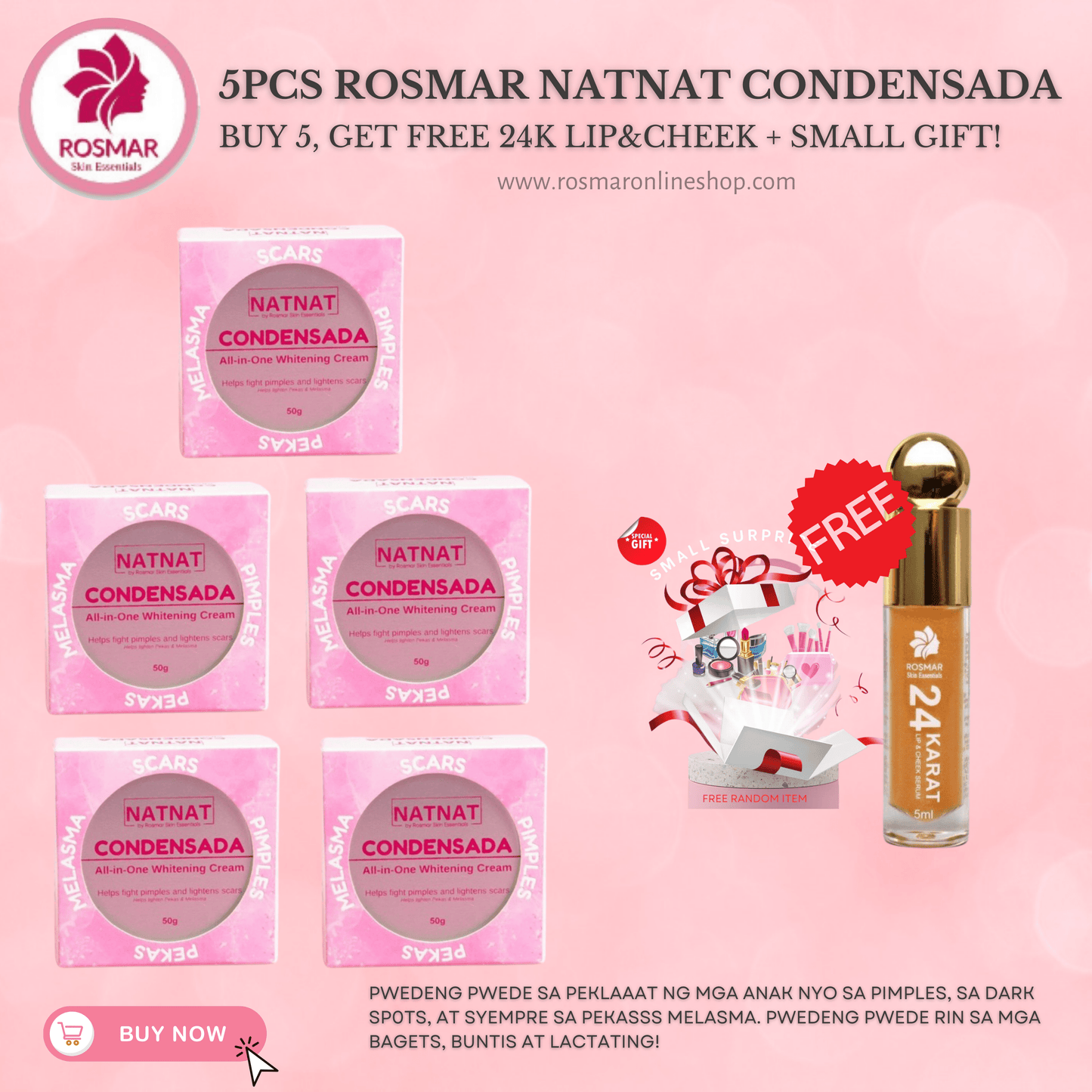 Rosmar NATNAT Condensada Melasma All-in-One Whitening Cream 50g Rosmar Online Shop BUY 5 + FREE 24KARAT LIP & CHEEK + GET 1 FREE GIFT