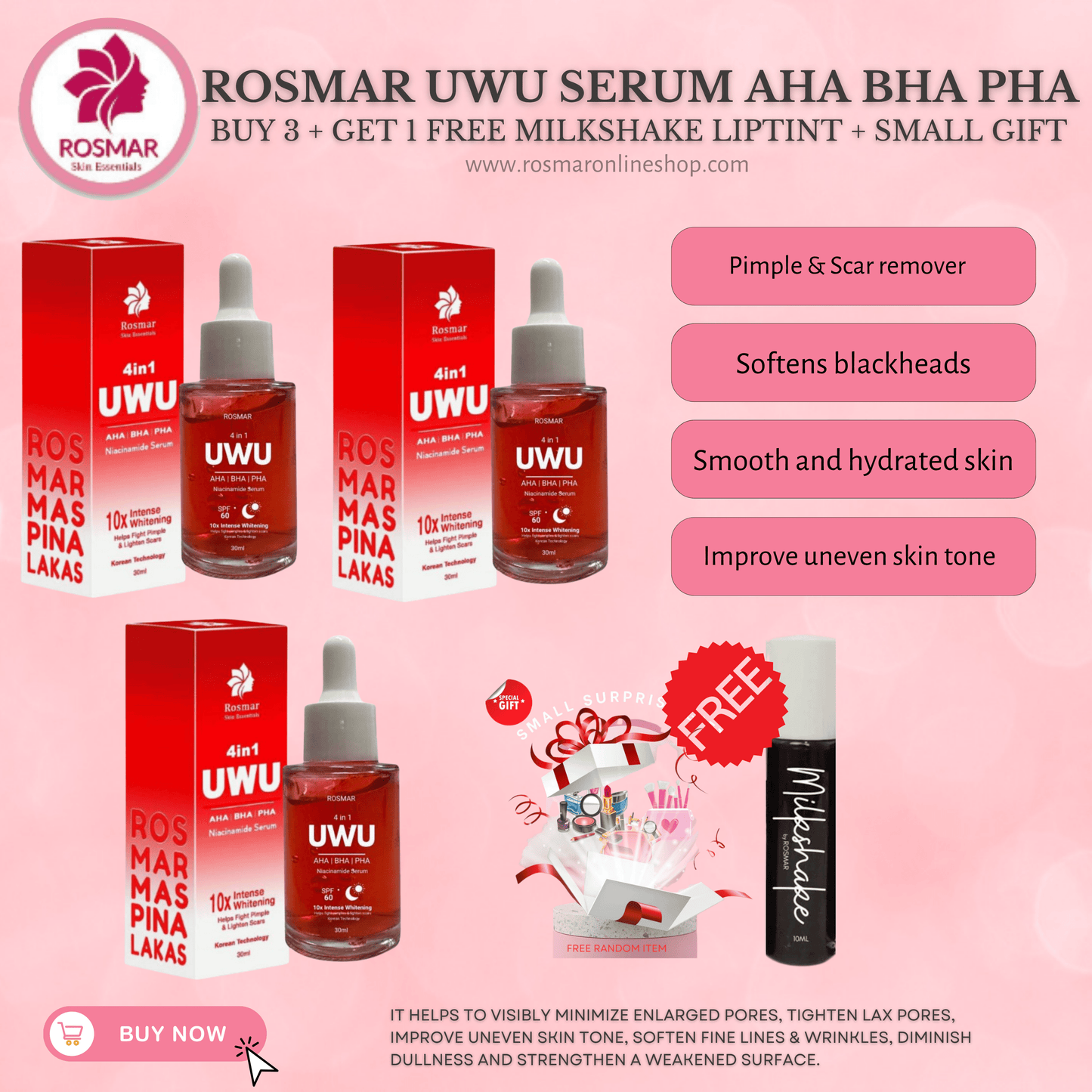 ROSMAR New 4in1 UWU NIACINAMIDE SERUM | AHA BHA & PHA | 30ml Rosmar Online Shop
