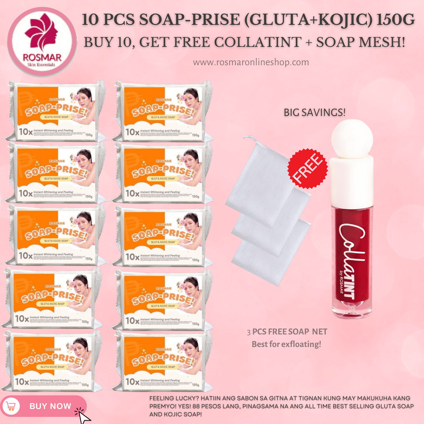 ROSMAR SOAP-PRISE GLUTA KOJIC WITH SURPRISE! (WITH LIMITED STOCKS) FAST DELIVERY Rosmar Online Shop 10 PCS SOAP-PRISE + GET FREE SOAP MESH + COLLATINT