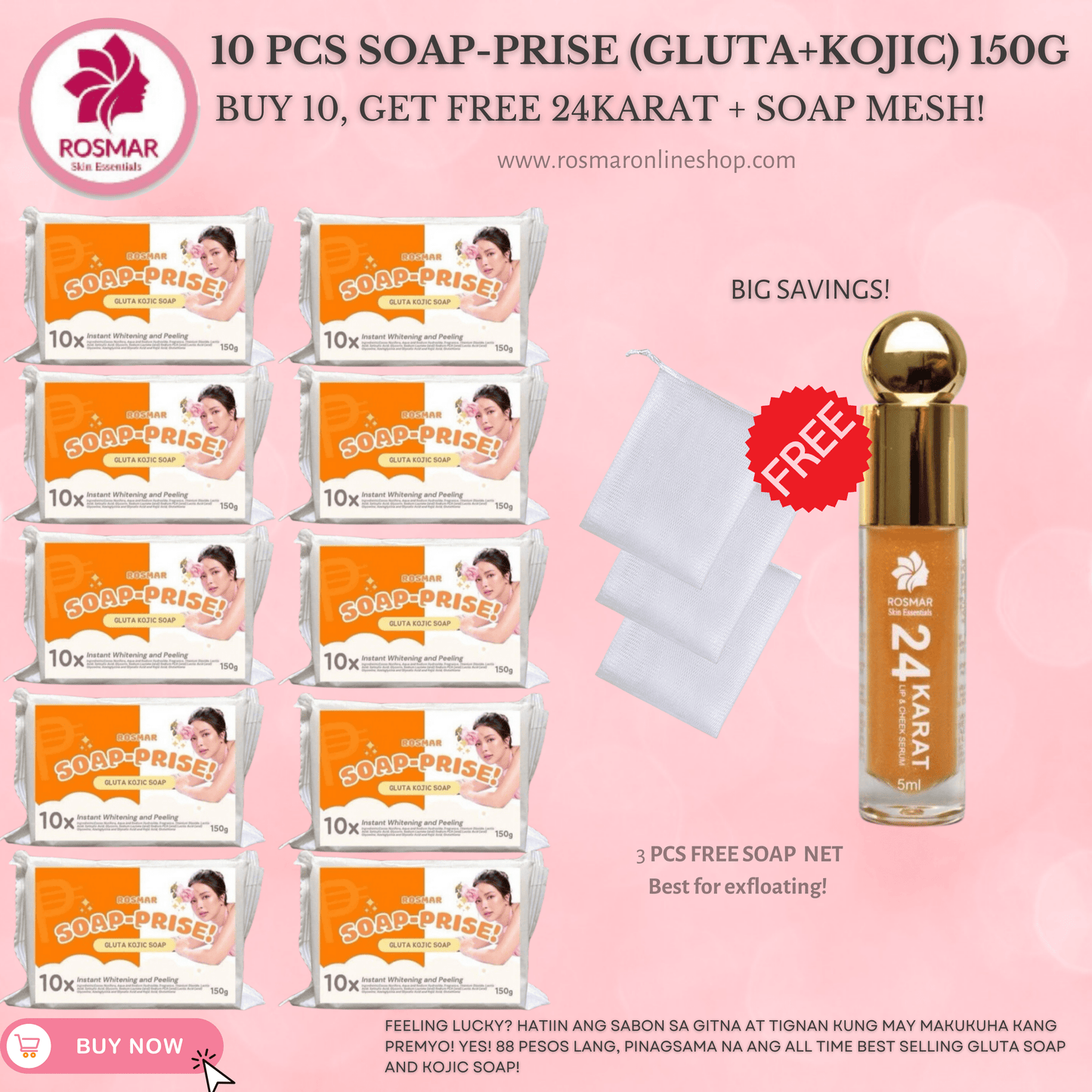 ROSMAR SOAP-PRISE GLUTA KOJIC WITH SURPRISE! (WITH LIMITED STOCKS) FAST DELIVERY Rosmar Online Shop 10 PCS SOAP-PRISE + GET FREE SOAP MESH + GET 24KARAT