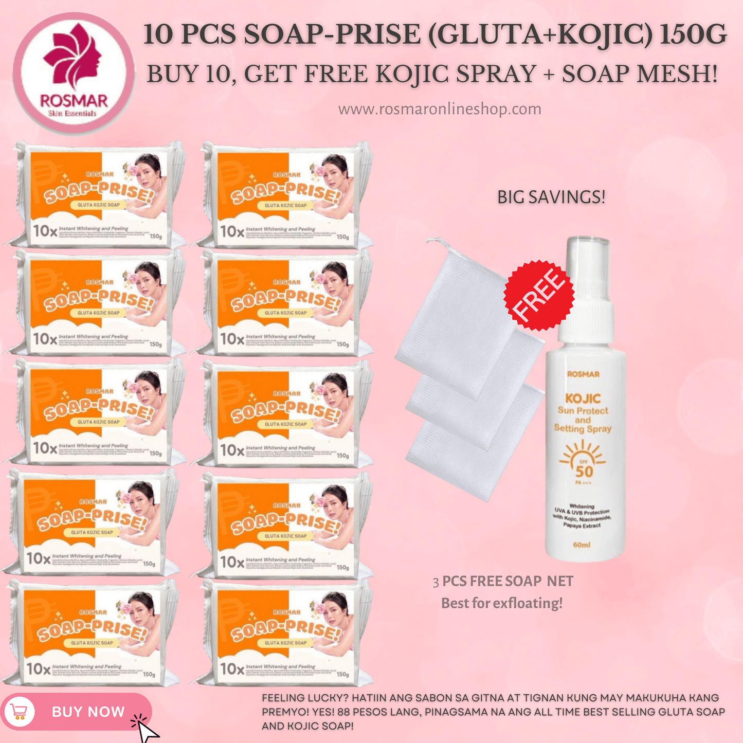 ROSMAR SOAP-PRISE GLUTA KOJIC WITH SURPRISE! (WITH LIMITED STOCKS) FAST DELIVERY Rosmar Online Shop 10 PCS SOAP-PRISE + GET FREE SOAP MESH + KOJIC SPRAY