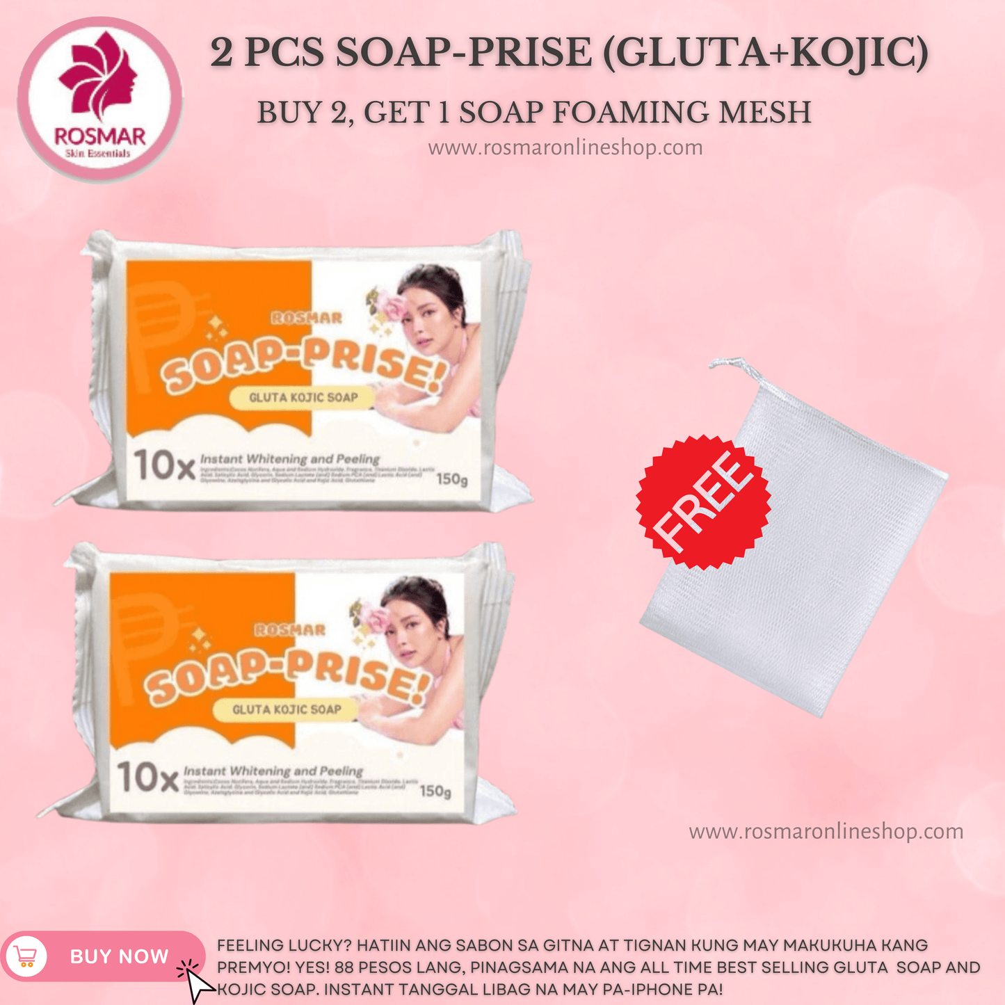 ROSMAR SOAP-PRISE GLUTA KOJIC WITH SURPRISE! (WITH LIMITED STOCKS) FAST DELIVERY Rosmar Online Shop 2 PCS SOAP-PRISE + 1 FREE SOAP MESH