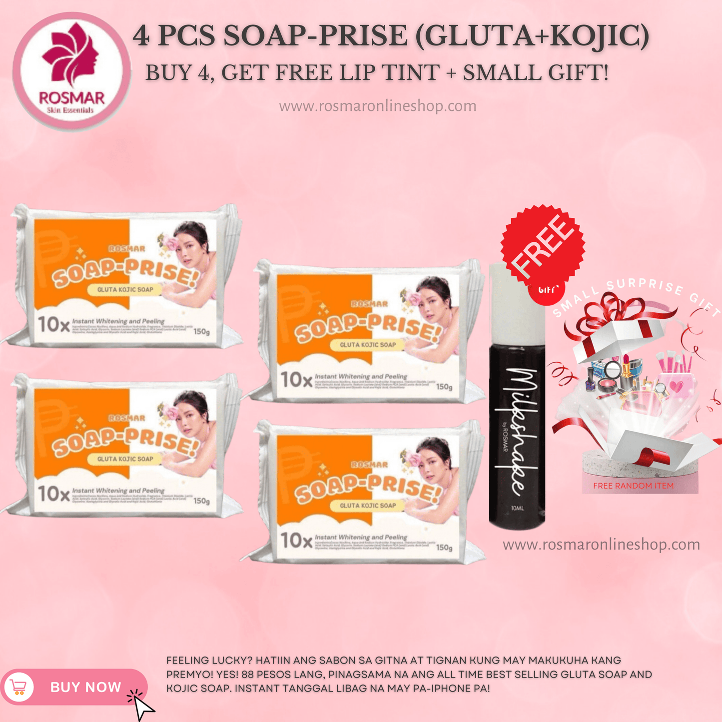ROSMAR SOAP-PRISE GLUTA KOJIC WITH SURPRISE! (WITH LIMITED STOCKS) FAST DELIVERY Rosmar Online Shop 4 PCS SOAP-PRISE + GET 1 FREE GIFT + FREE MILKSHAKE
