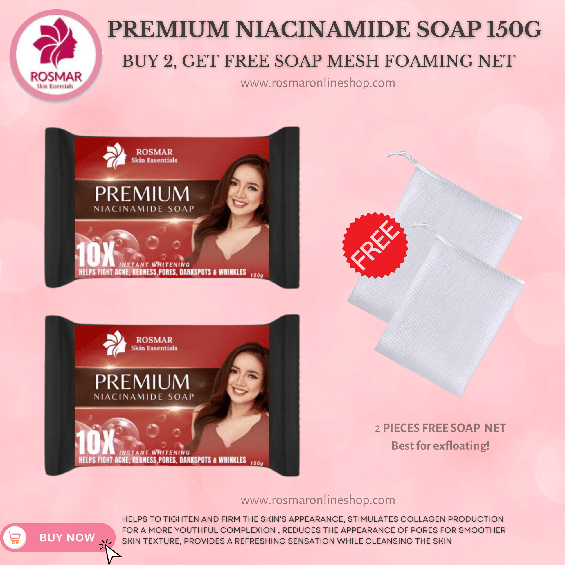 100% AUTHENTIC NIACINAMIDE SOAP 150g ROSMAR PREMIUM QUALITY Rosmar Online Shop 2 PCS SOAP + FREE 2PCS SOAP NET