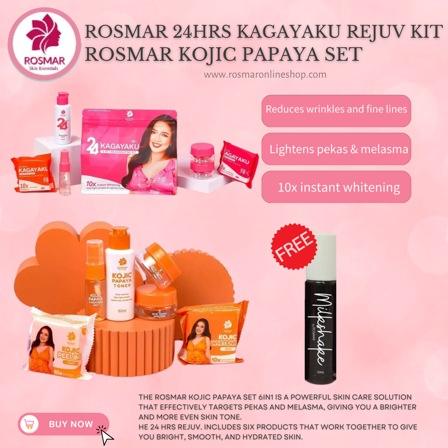 Rosmar REJUV - 24hrs Kagayaku Rejuvenating kit in 6in1 Pack Skincare Skin Repair Anti Aging Set