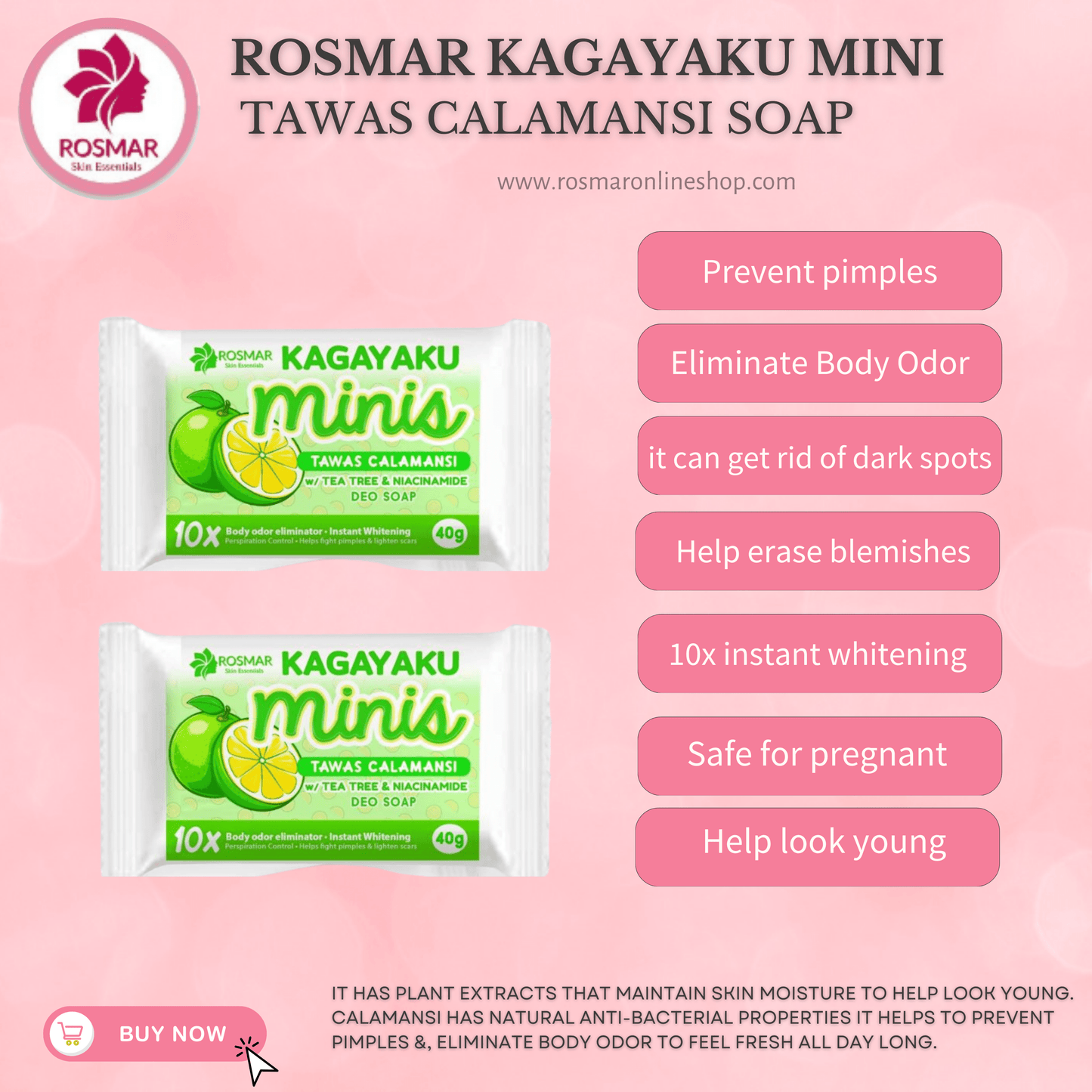 AUTHENTIC ROSMAR TAWAS CALAMANSI SOAP Rosmar Online Shop 2PCS MINI SIZE TAWAS CALAMANSI SOAP (40G)