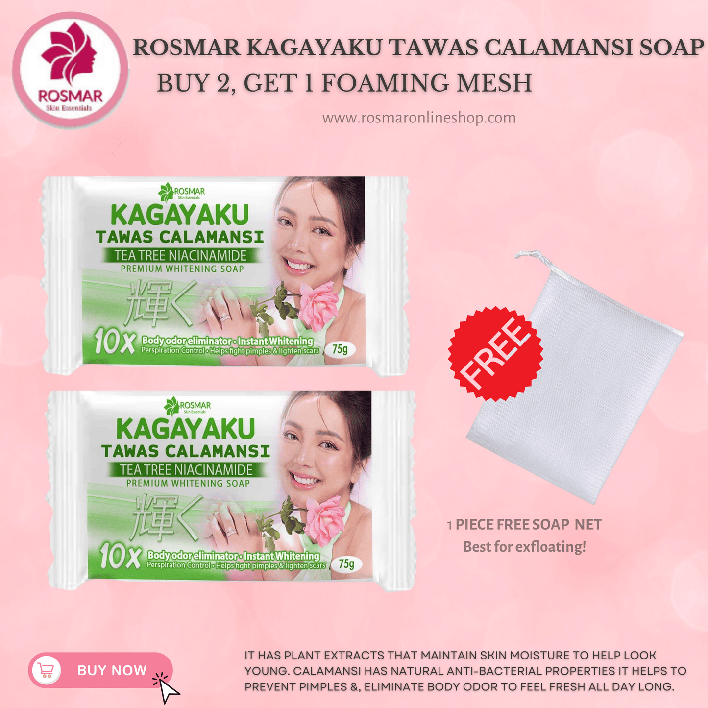 AUTHENTIC ROSMAR TAWAS CALAMANSI SOAP Rosmar Online Shop 2PCS TAWAS CALAMANSI SOAP (75G) + GET 1 FREE SOAP MESH