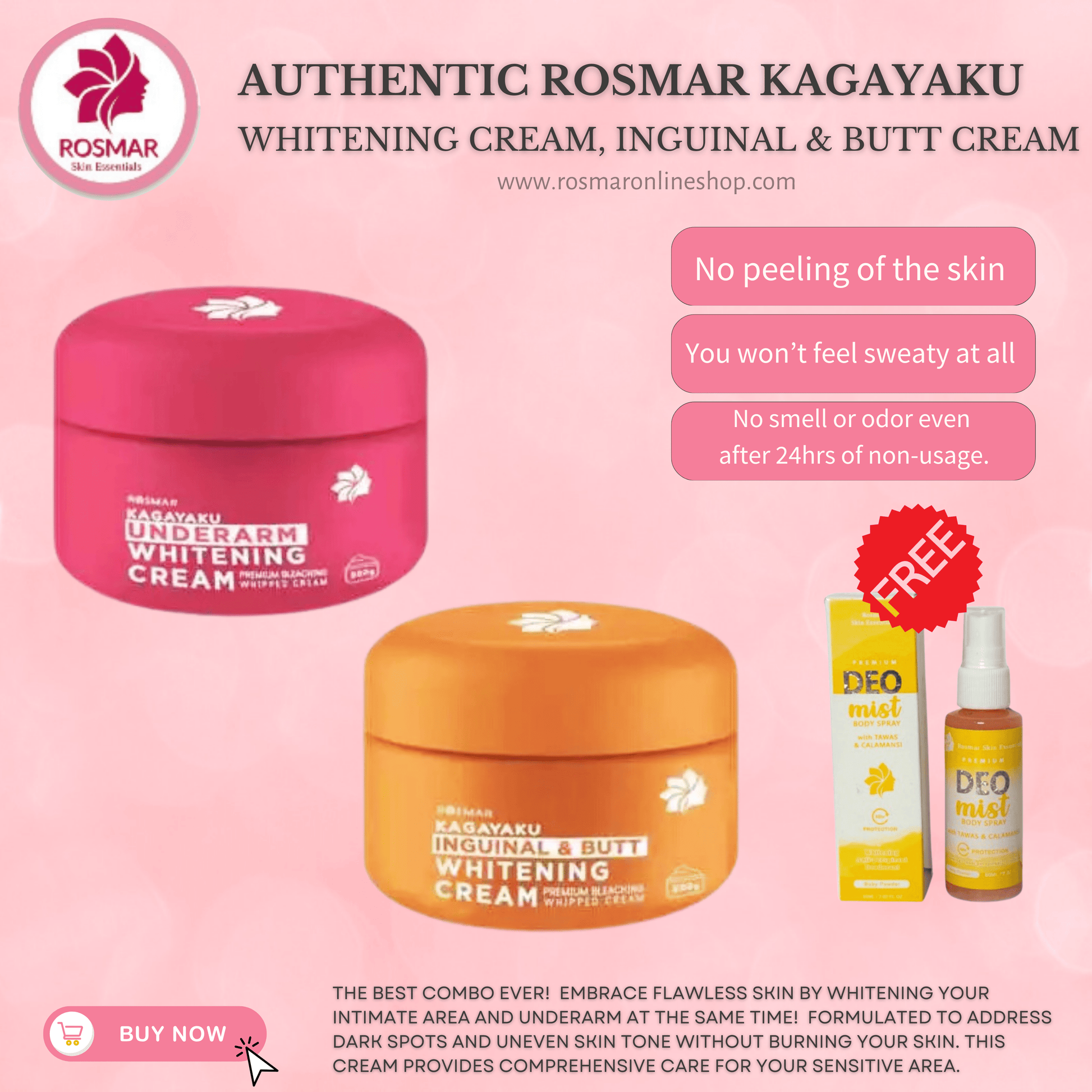 BEST SELLER Rosmar Inguinal Butt Cream, Underarm Whitening Cream And Deo Mist Rosmar Online Shop