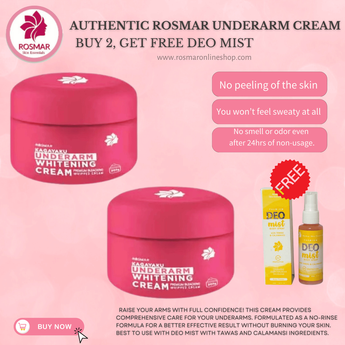 BEST SELLER Rosmar Inguinal Butt Cream, Underarm Whitening Cream And Deo Mist Rosmar Online Shop