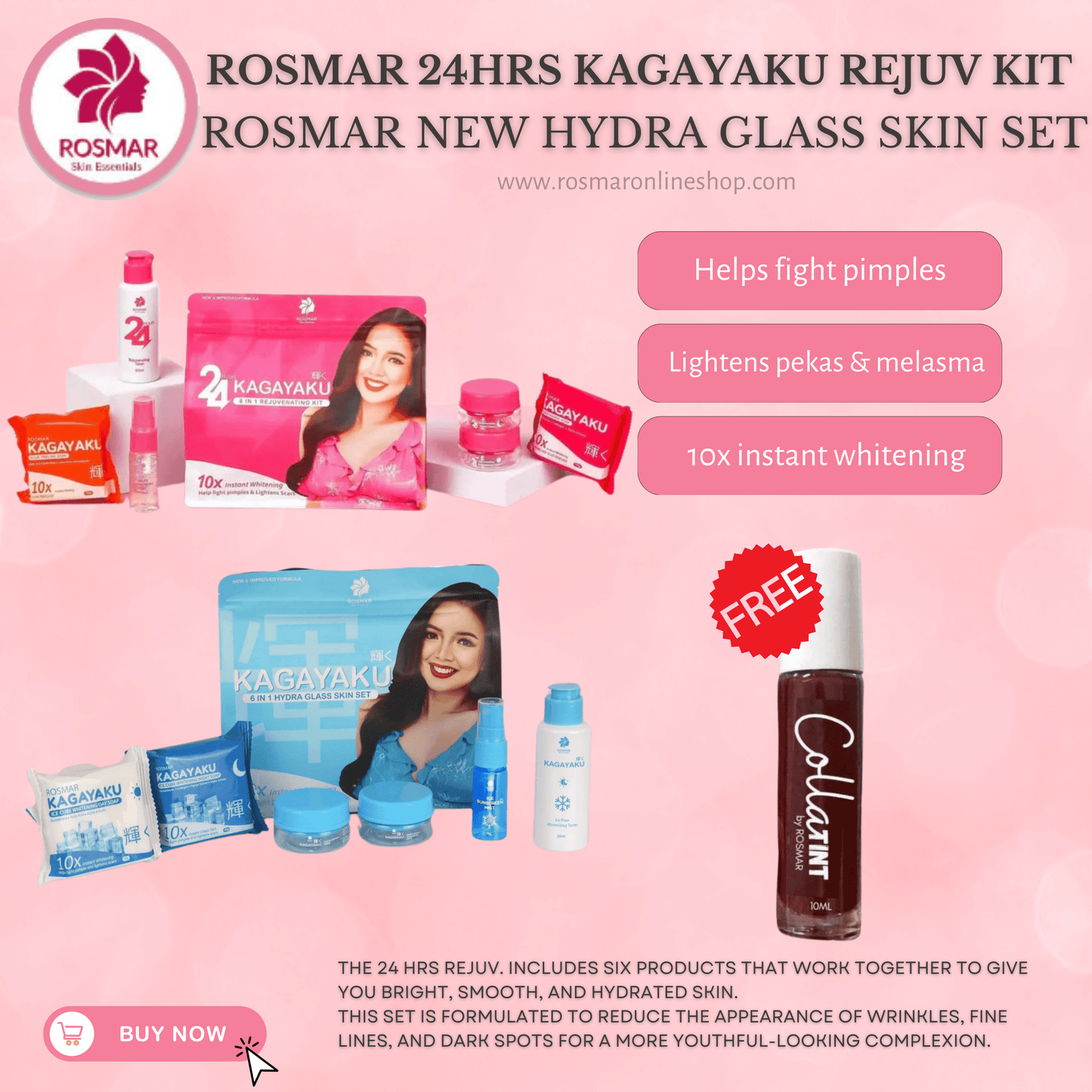 BEST SELLER SET! Rosmar REJUV - 24hrs Kagayaku Rejuvenating kit in 6in1 Pack Skincare Skin Repair Anti Aging Set Rosmar Online Shop 1 REJUV SET + 1 HYDRA SET + FREE COLLATINT