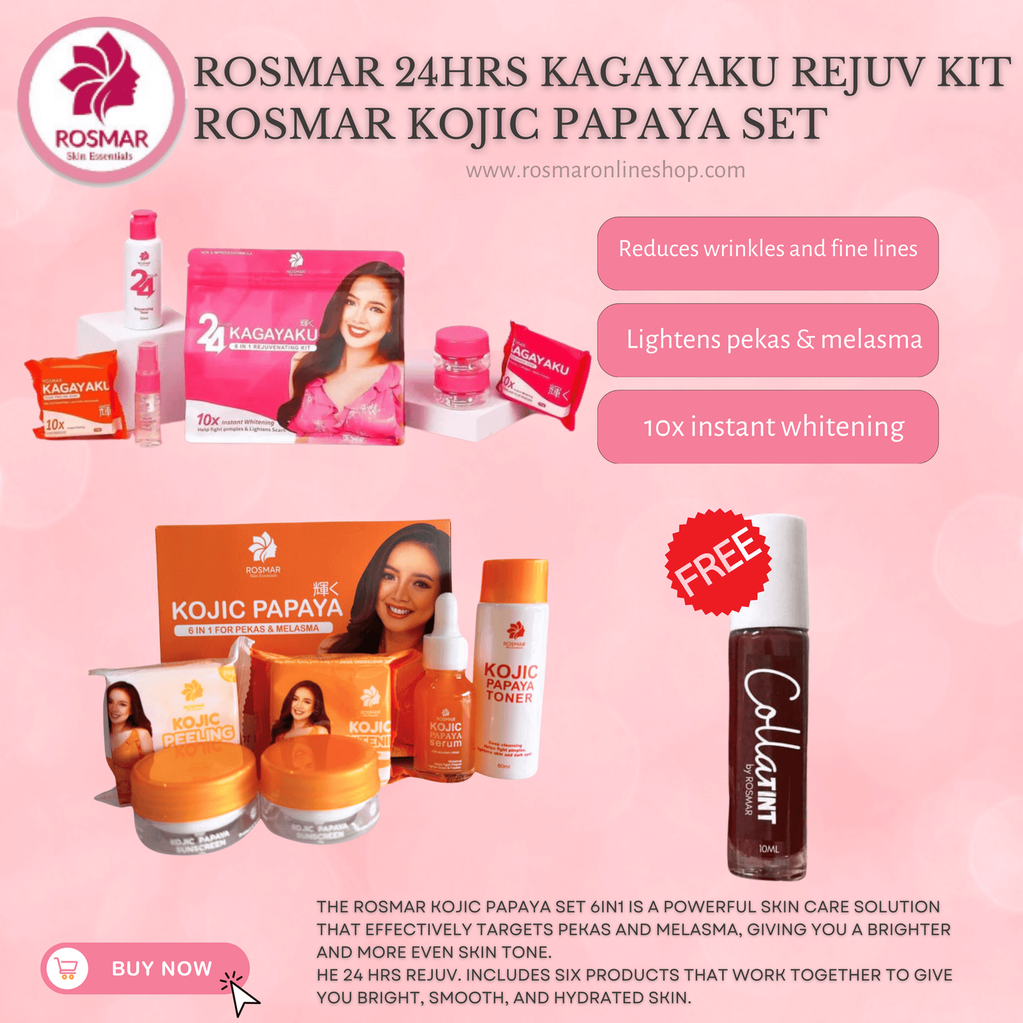 BEST SELLER SET! Rosmar REJUV - 24hrs Kagayaku Rejuvenating kit in 6in1 Pack Skincare Skin Repair Anti Aging Set Rosmar Online Shop 1 REJUV SET + 1 PAPAYA SET + FREE COLLATINT