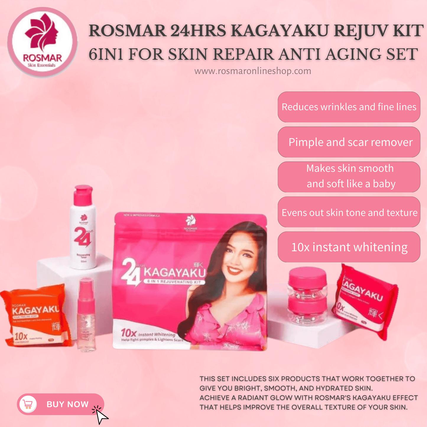 BEST SELLER SET! Rosmar REJUV - 24hrs Kagayaku Rejuvenating kit in 6in1 Pack Skincare Skin Repair Anti Aging Set Rosmar Online Shop 1 REJUV SET