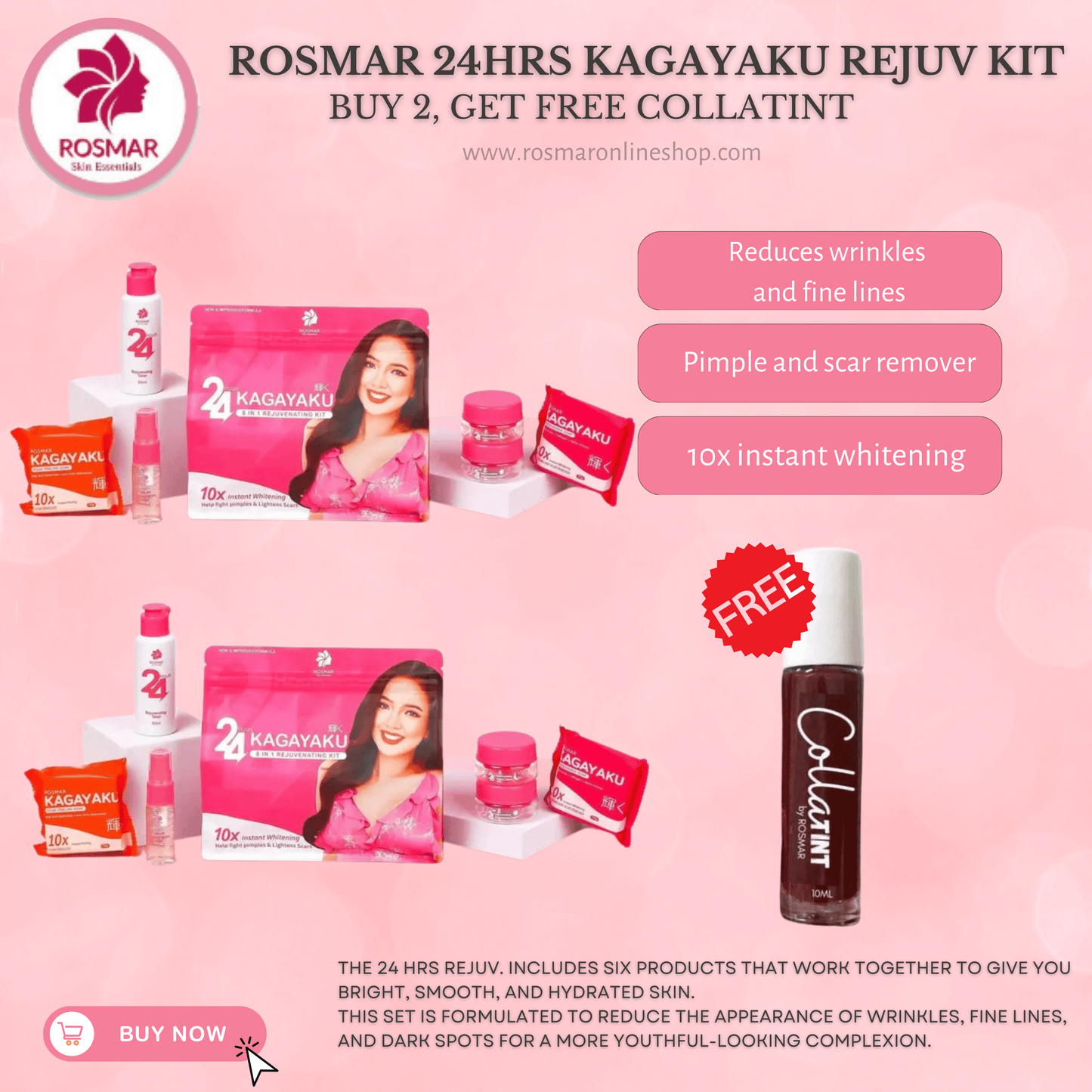 BEST SELLER SET! Rosmar REJUV - 24hrs Kagayaku Rejuvenating kit in 6in1 Pack Skincare Skin Repair Anti Aging Set Rosmar Online Shop 2 REJUV SET + FREE COLLATINT