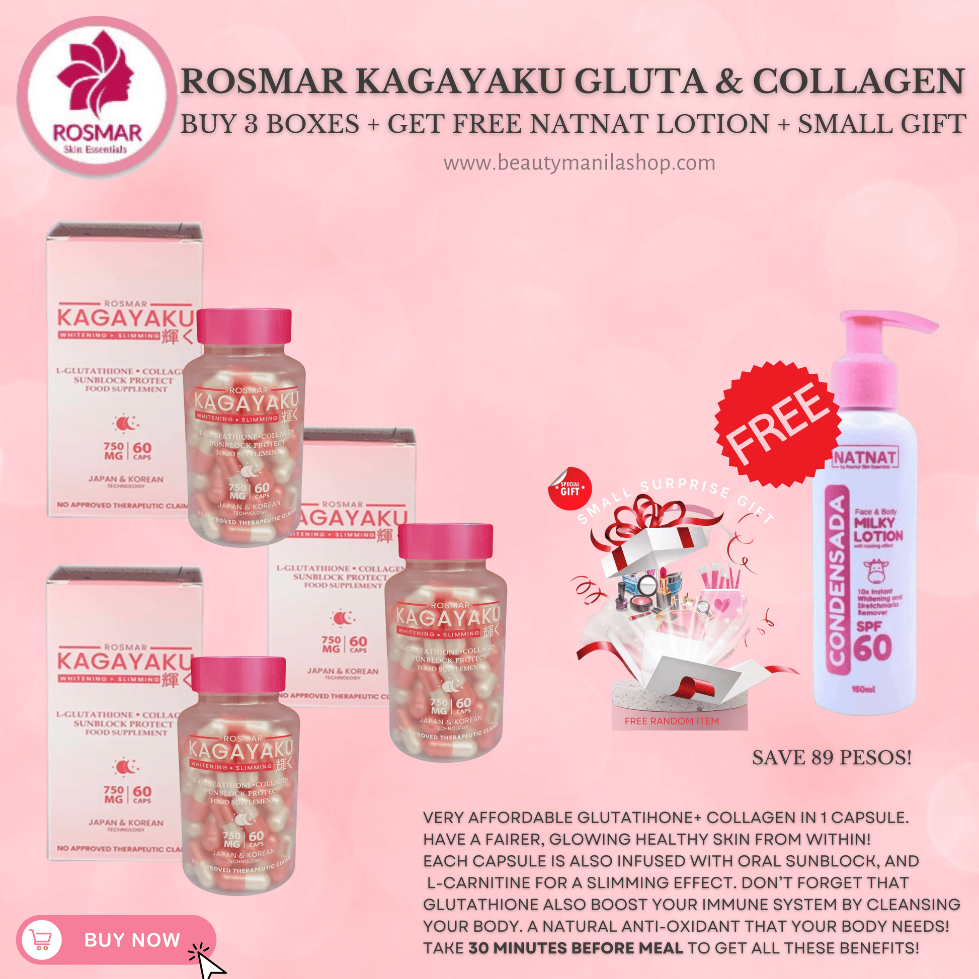 BEST SELLING KAGAYAKU (GLUTATHIONE + COLLAGEN + ORAL SUNBLOCK + SLIMMING) Rosmar Online Shop