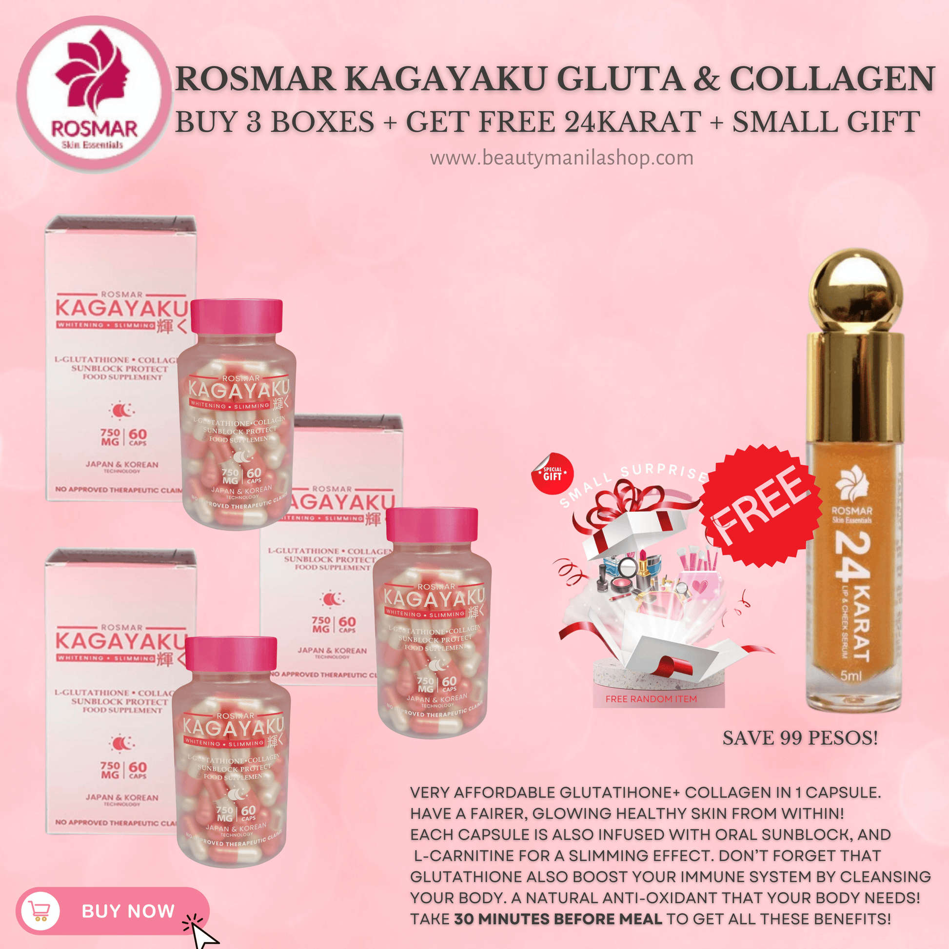 BEST SELLING KAGAYAKU (GLUTATHIONE + COLLAGEN + ORAL SUNBLOCK + SLIMMING) Rosmar Online Shop