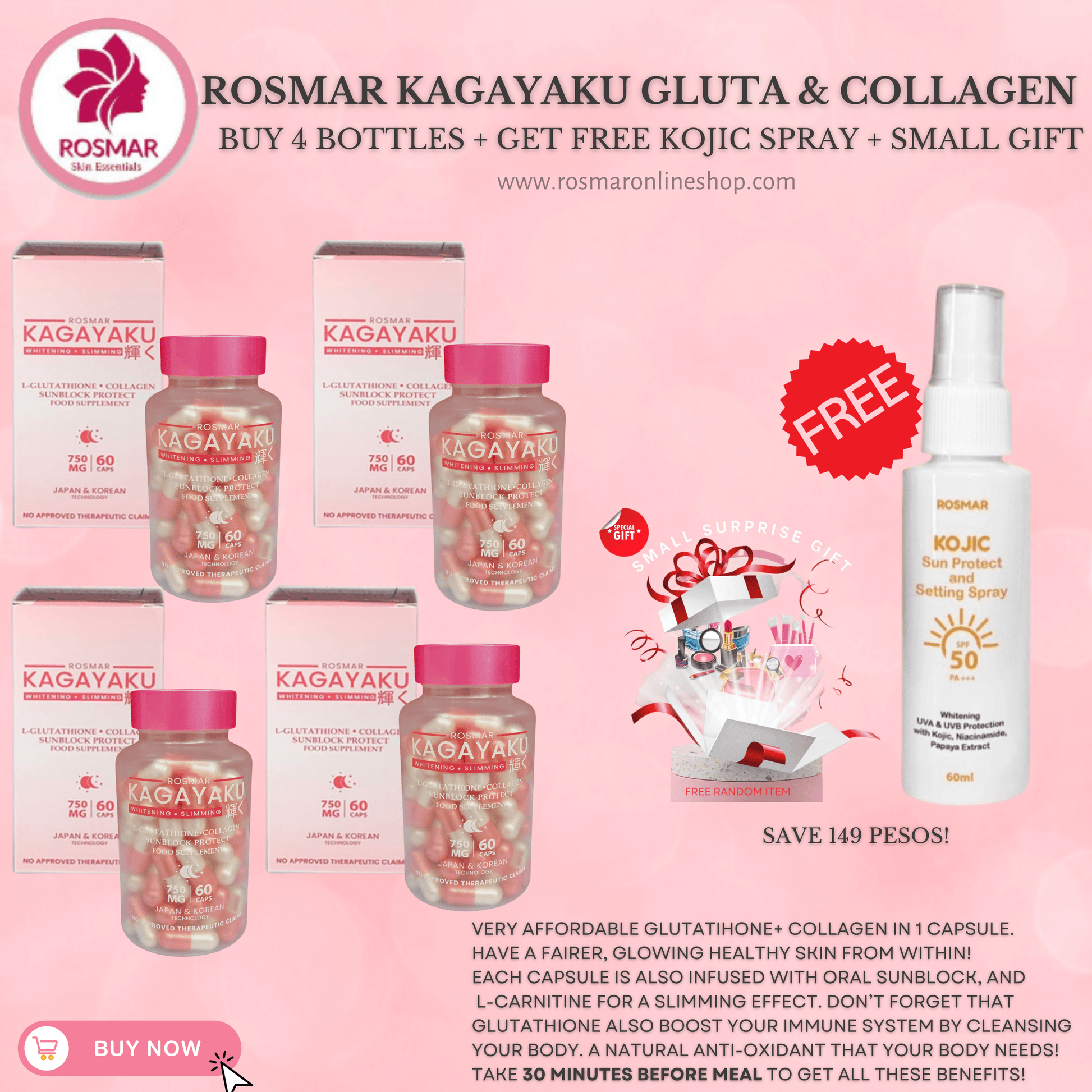 BEST SELLING KAGAYAKU (GLUTATHIONE + COLLAGEN + ORAL SUNBLOCK + SLIMMING) Rosmar Online Shop