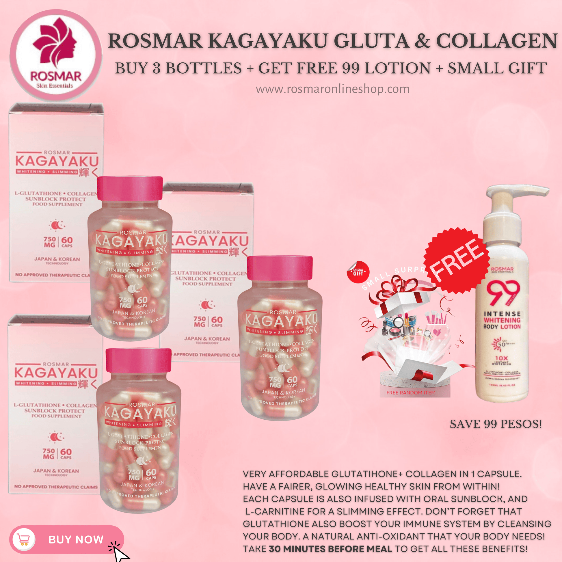 BEST SELLING KAGAYAKU (GLUTATHIONE + COLLAGEN + ORAL SUNBLOCK + SLIMMING) Rosmar Online Shop