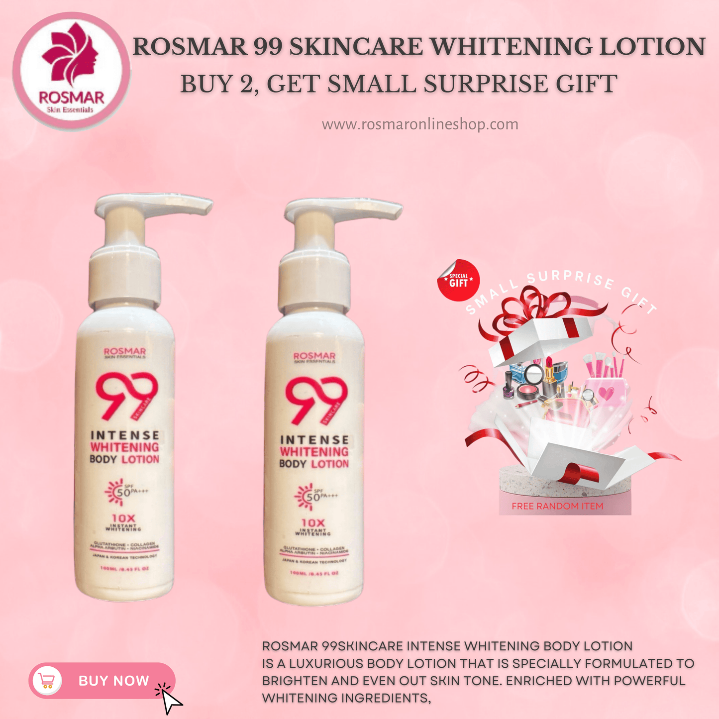 FLASH SALE! Rosmar 99 Skincare Intense Whitening Lotion | 100ml Rosmar Online Shop 2 PCS 99 LOTION + GET 1 FREE GIFT