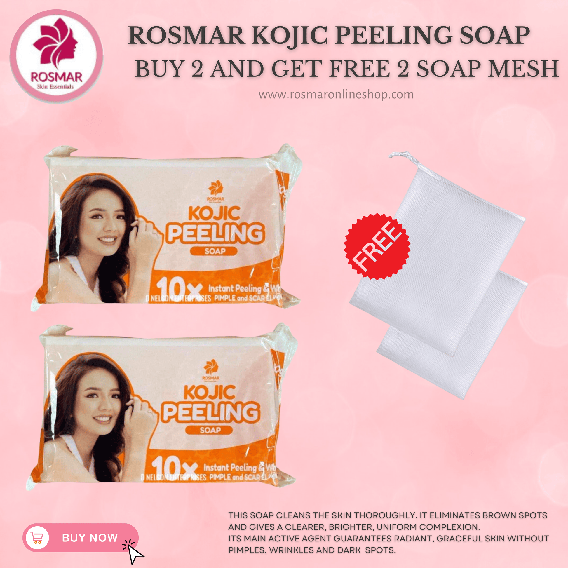 KOJIC PEELING SOAP 10X INSTANT PEELING & WHITENING ROSMAR Rosmar Online Shop 2 PCS SOAP + FREE SOAP NET