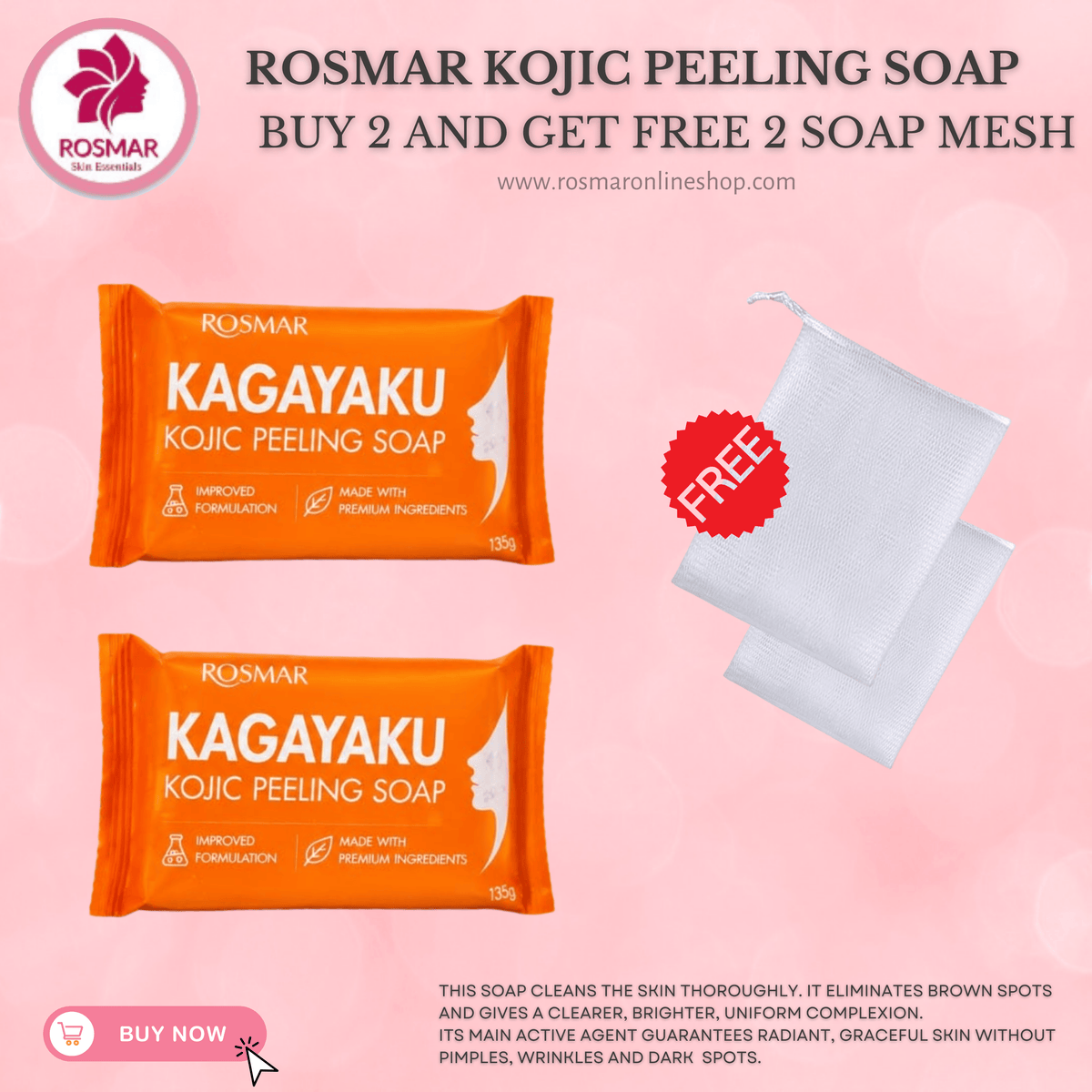 KOJIC PEELING SOAP 10X INSTANT PEELING & WHITENING ROSMAR Rosmar Online Shop 2 PCS SOAP + FREE SOAP NET