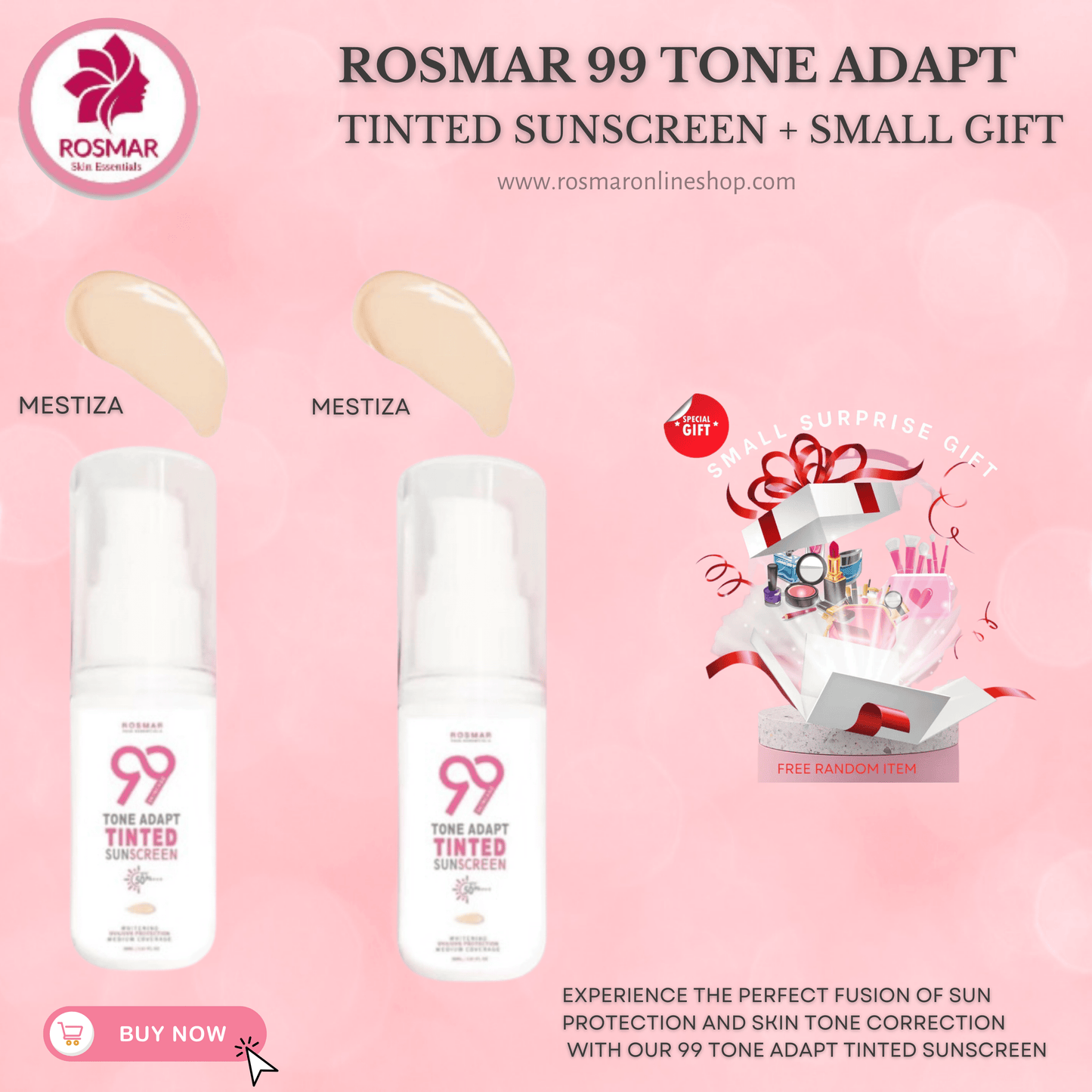 LIMITED PROMO ONLY! ROSMAR 99 TONE ADAPT TINTED SUNSCREEN SPF50+++ 30ml Rosmar Online Shop 2 PCS MESTIZA + GET 1 FREE GIFT