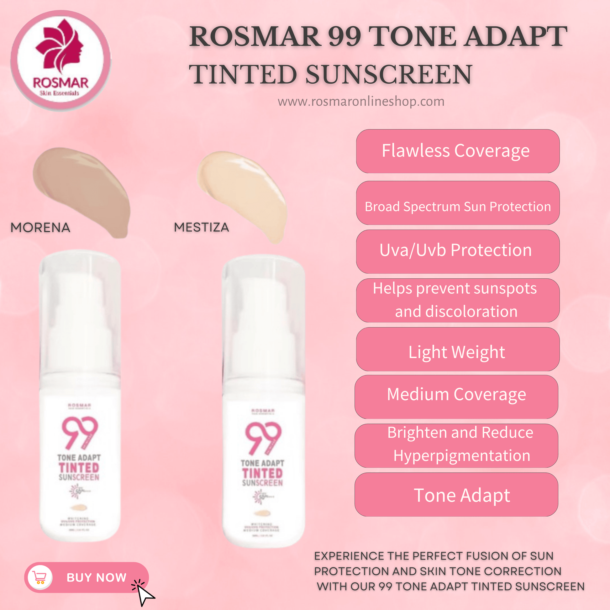 LIMITED PROMO ONLY! ROSMAR 99 TONE ADAPT TINTED SUNSCREEN SPF50+++ 30ml Rosmar Online Shop