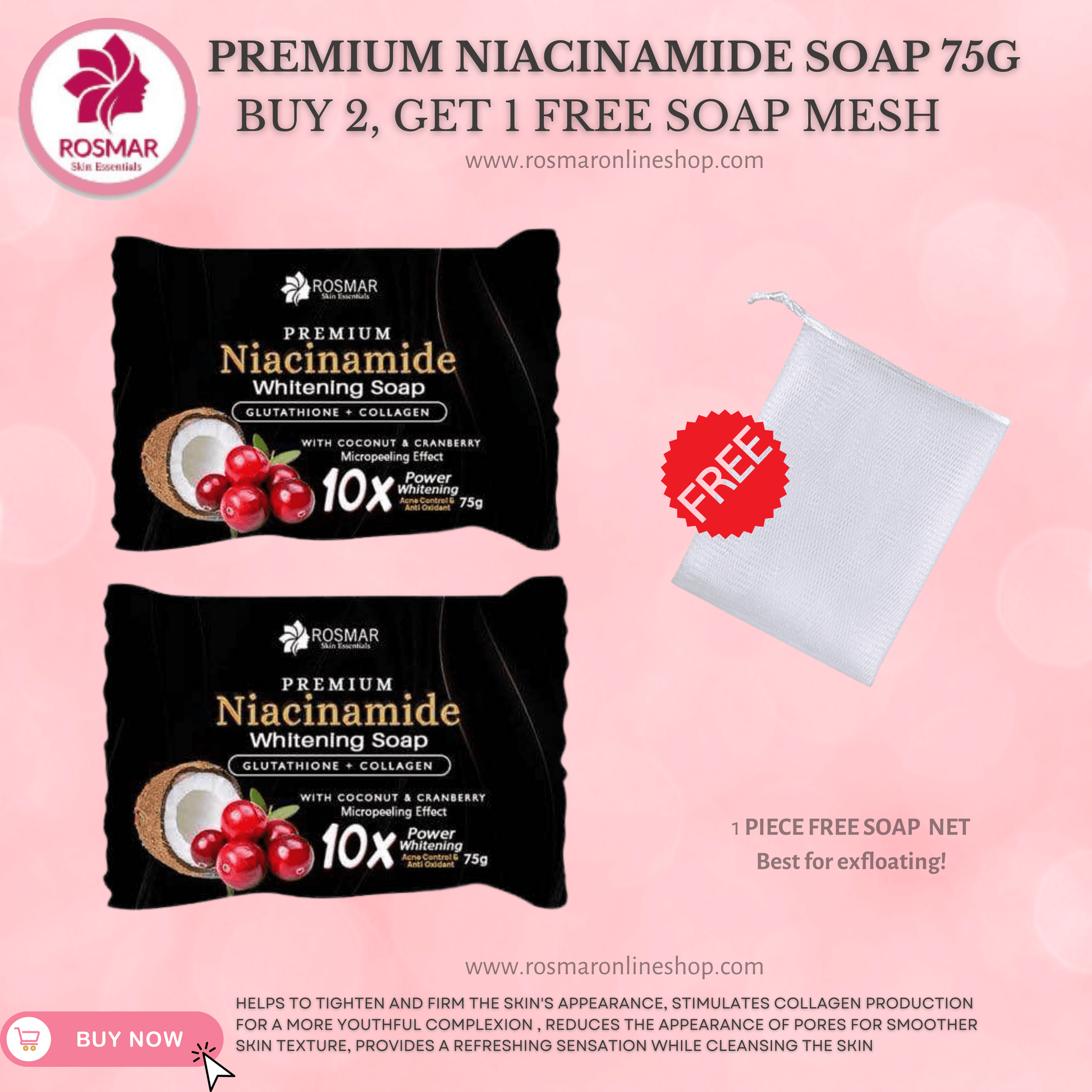 NEW PACKAGING ROSMAR NIACINAMIDE SOAP 75g ROSMAR PREMIUM QUALITY 100% AUTHENTIC Rosmar Online Shop 2 NIACINAMIDE (75G) + GET 1 FREE NET