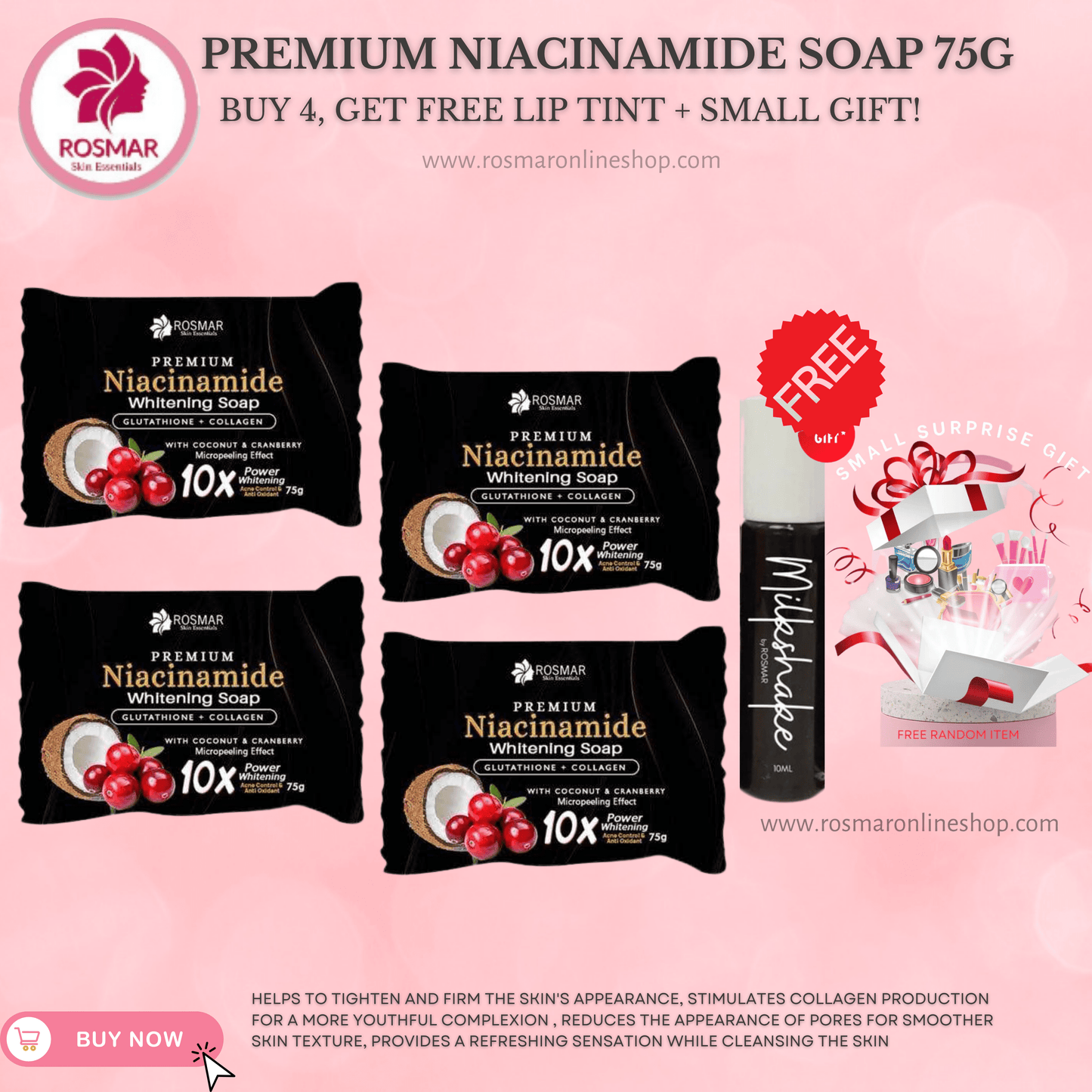NEW PACKAGING ROSMAR NIACINAMIDE SOAP 75g ROSMAR PREMIUM QUALITY 100% AUTHENTIC Rosmar Online Shop