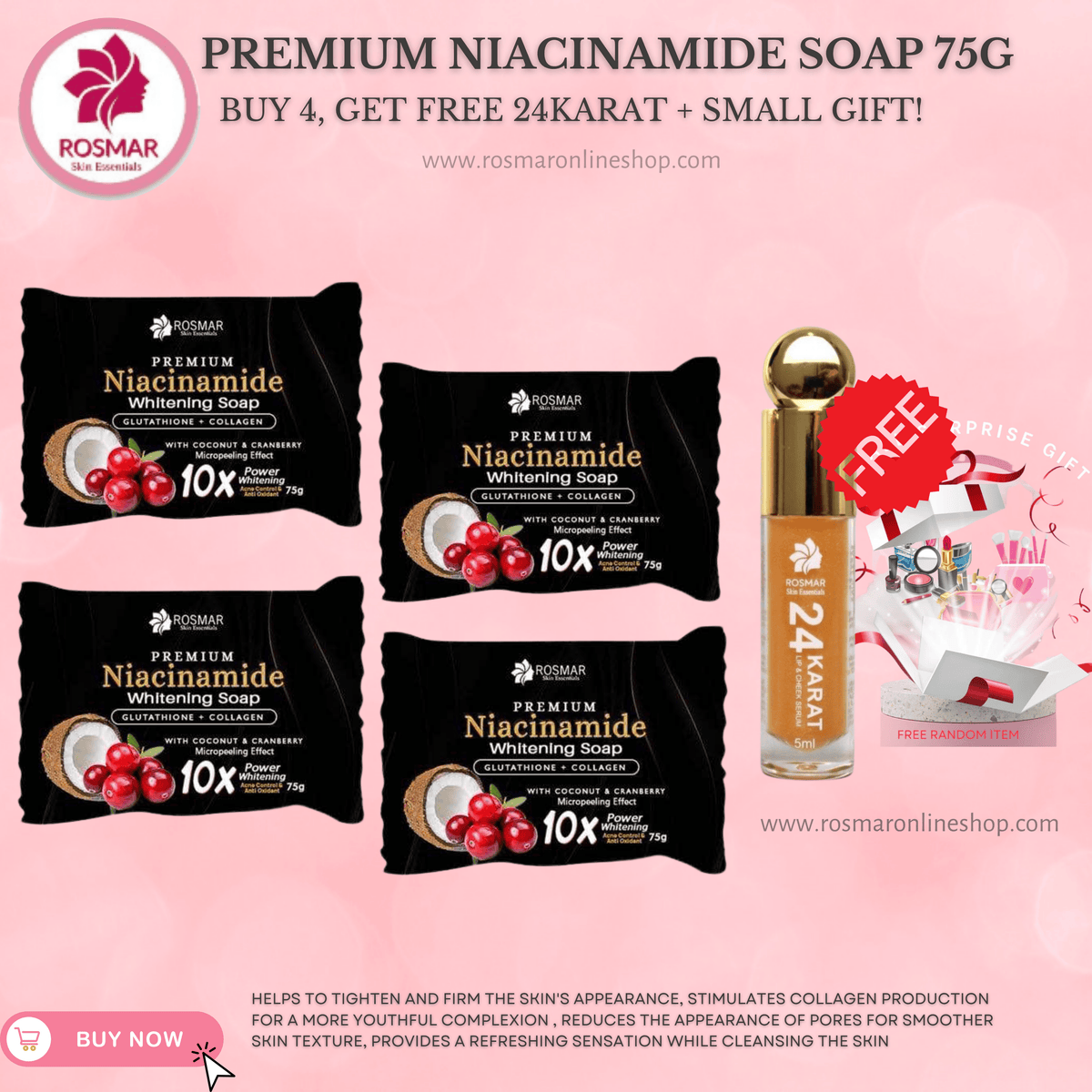 NEW PACKAGING ROSMAR NIACINAMIDE SOAP 75g ROSMAR PREMIUM QUALITY 100% AUTHENTIC Rosmar Online Shop