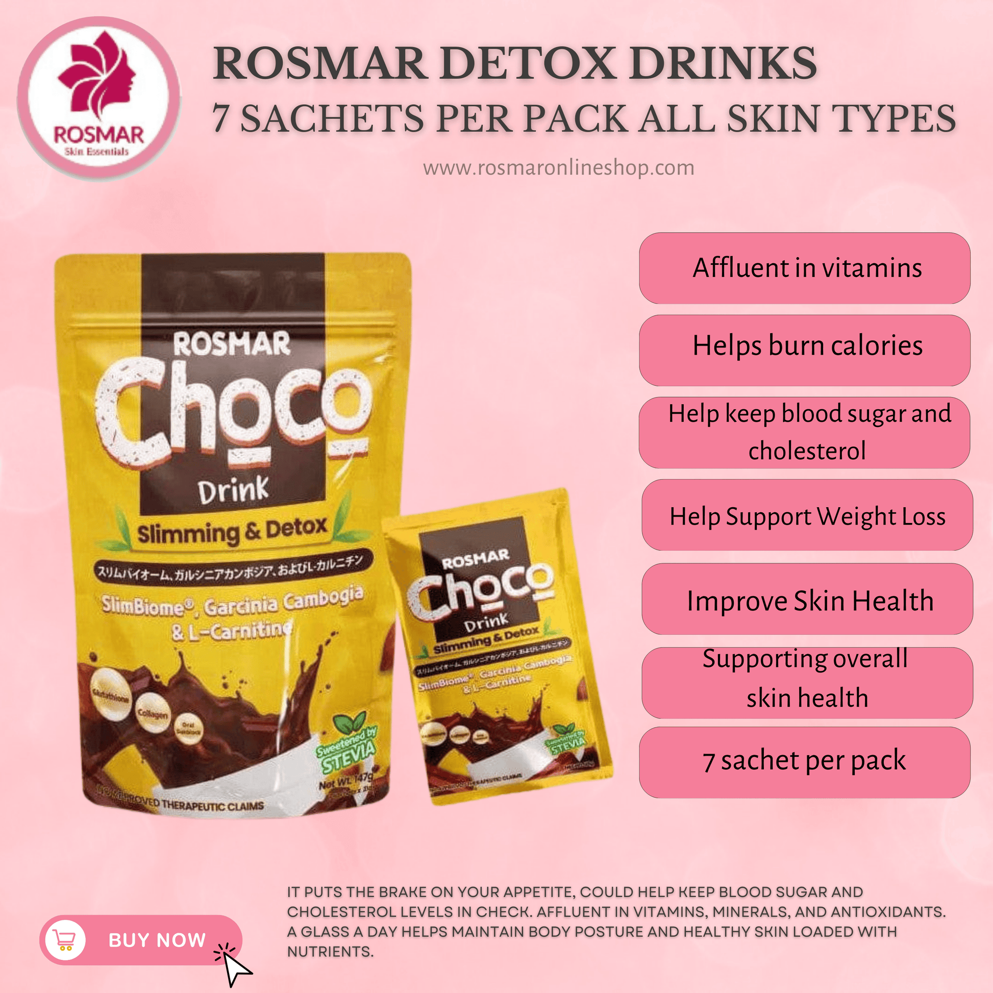 Original and FDA Approved Rosmar Detox Drinks New Pack 7 Sachets per pack COFFEE & LEMON DRINK FLAVOR Rosmar Online Shop CHOCO