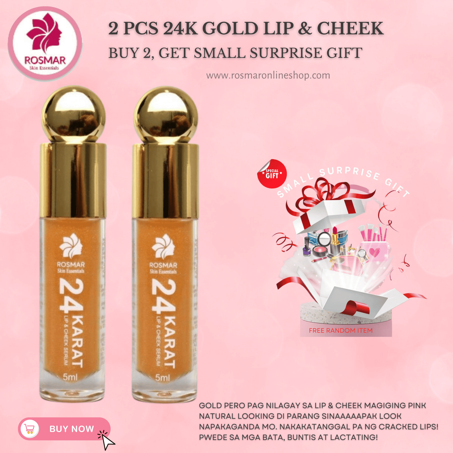 Original & Authentic Rosmar Skin Essentials 24K GOLD 24 KARAT LIP & CHEEK FACIAL SERUM ESSENCE 10ml Rosmar Online Shop 2 PIECES  + GET 1 FREE GIFT