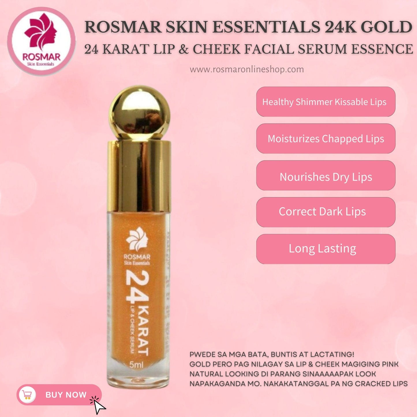 Original & Authentic Rosmar Skin Essentials 24K GOLD 24 KARAT LIP & CHEEK FACIAL SERUM ESSENCE 10ml Rosmar Online Shop