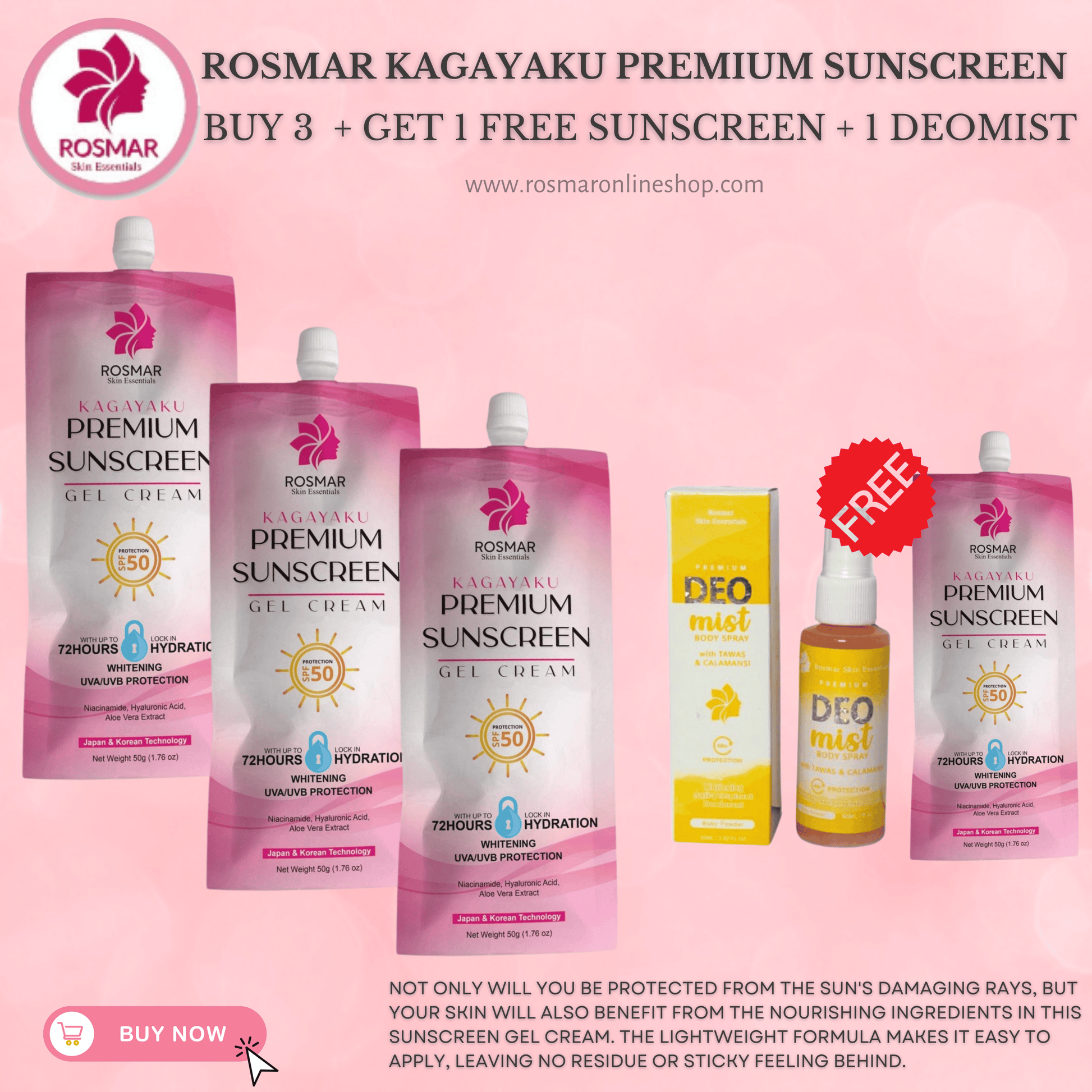Premium Sunscreen Gel SPF50 50g Rosmar Kagayaku Rosmar Online Shop