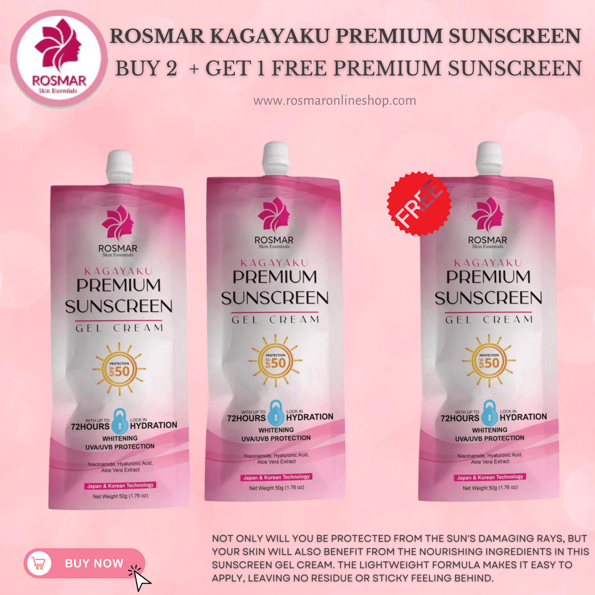 Premium Sunscreen Gel SPF50 50g Rosmar Kagayaku Rosmar Online Shop