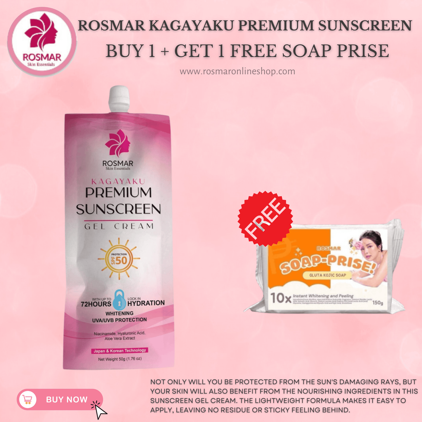 Premium Sunscreen Gel SPF50 50g Rosmar Kagayaku Rosmar Online Shop