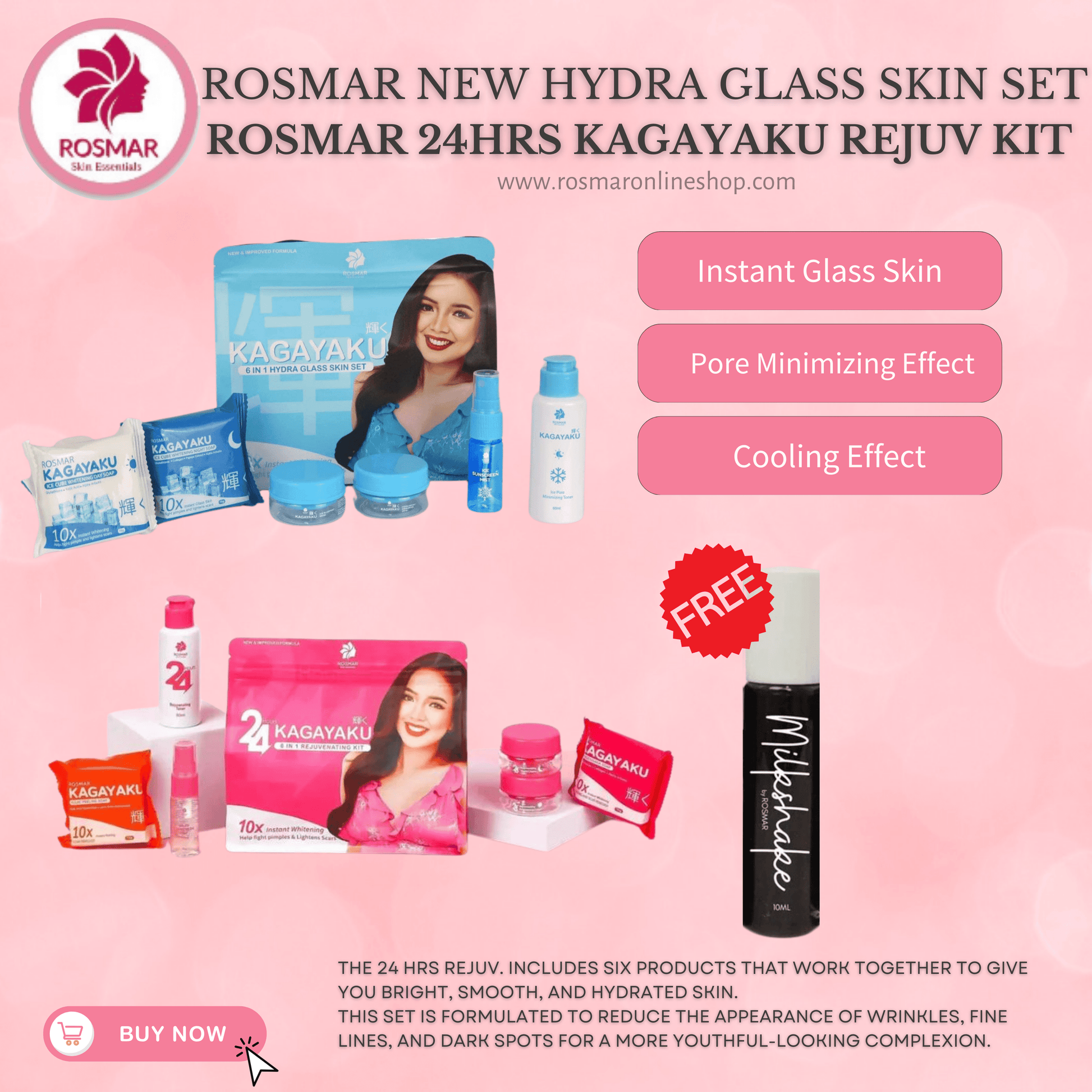 ROSMAR BUY 1 SET 6IN1 HYDRA GLASS SKIN SET Achieve Korean Glass Skin Pore Minimizing Rosmar Online Shop 1 HYDRA SET + 1 24HRS SET + FREE MILKSHAKE LIPTINT