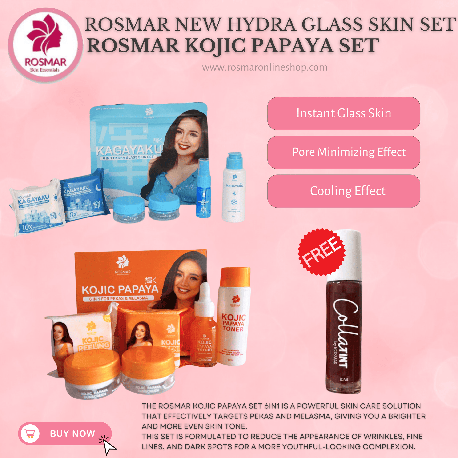 ROSMAR BUY 1 SET 6IN1 HYDRA GLASS SKIN SET Achieve Korean Glass Skin Pore Minimizing Rosmar Online Shop 1 HYDRA SET + 1 PAPAYA SET + FREE COLLATINT